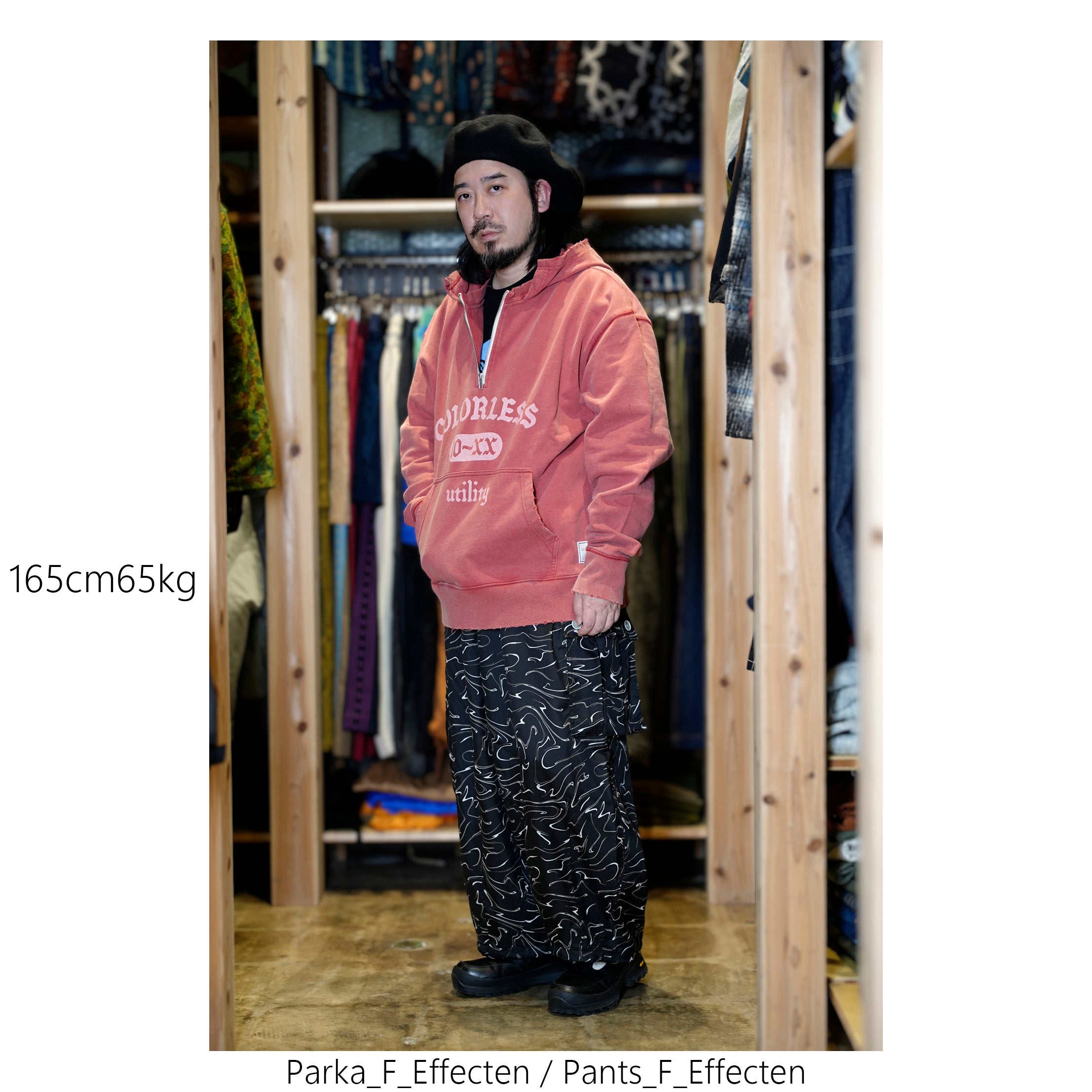 efmm-19_Red | Colorless Half Zip Hoodie | Color:Red【EFFECTEN_エフェクテン】【archive】