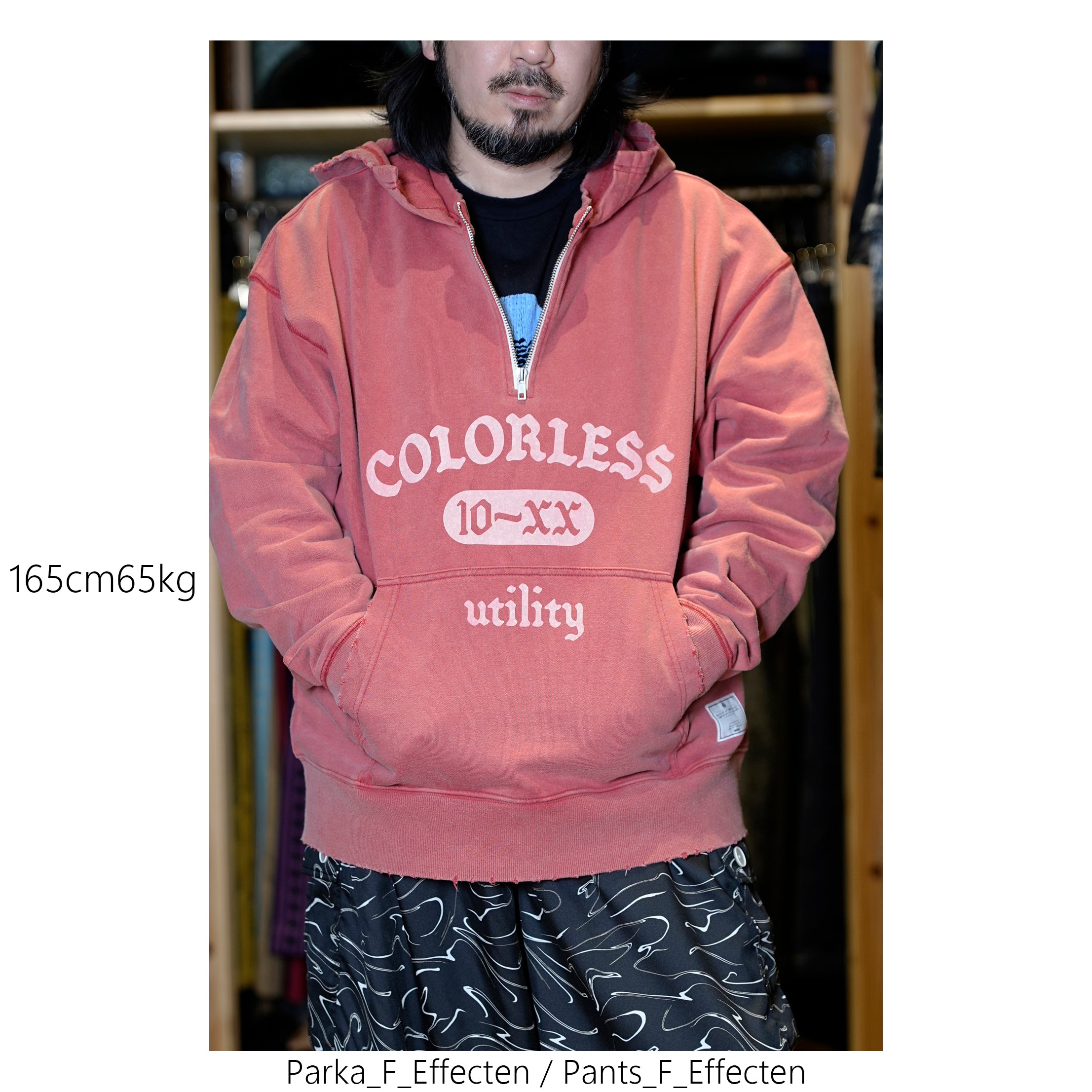 efmm-19_Red | Colorless Half Zip Hoodie | Color:Red【EFFECTEN_エフェクテン】