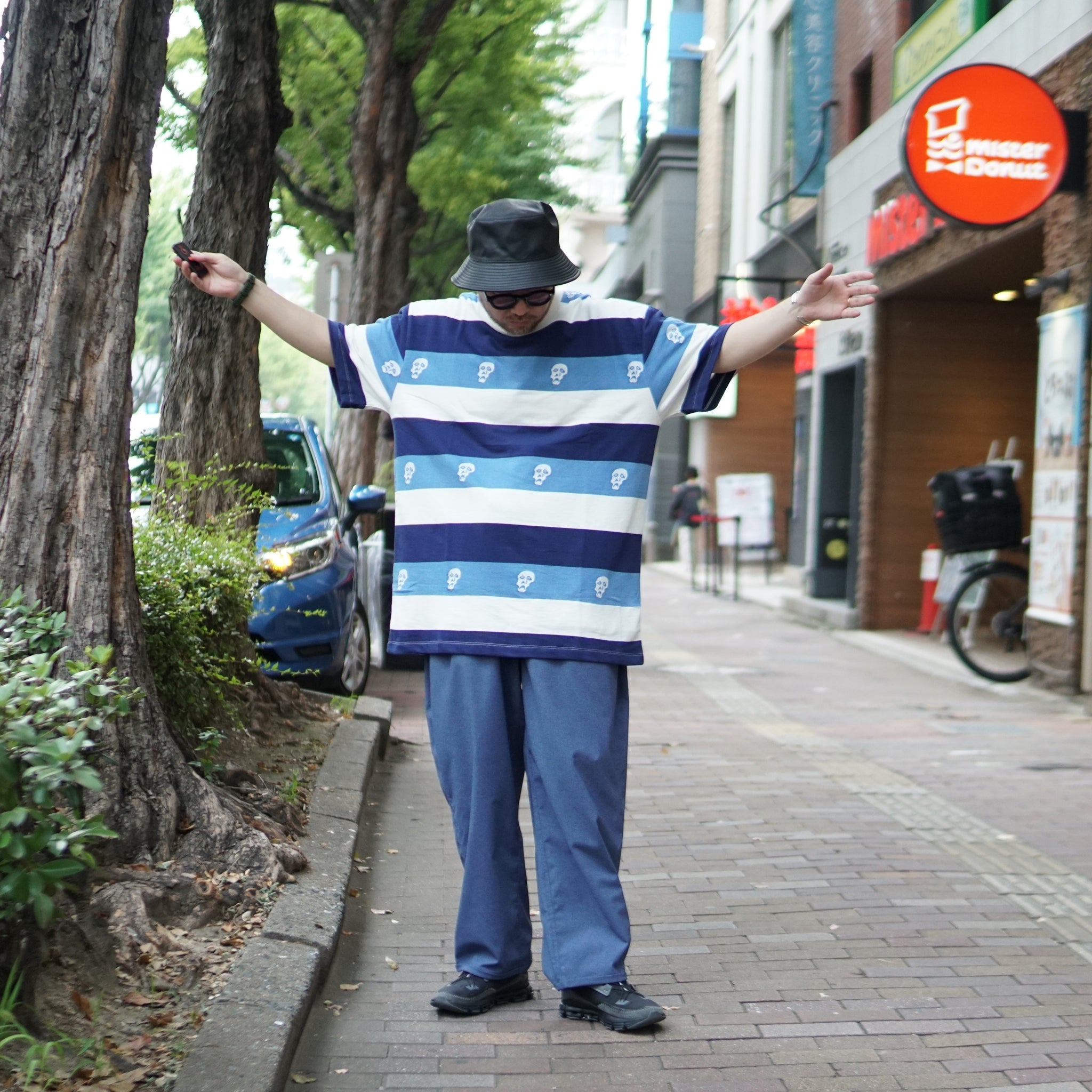 No:TS00315 | Name:SAD SKULL STRIPED JACQUARD SS | Color:Navy【TIRED_タイレッド】