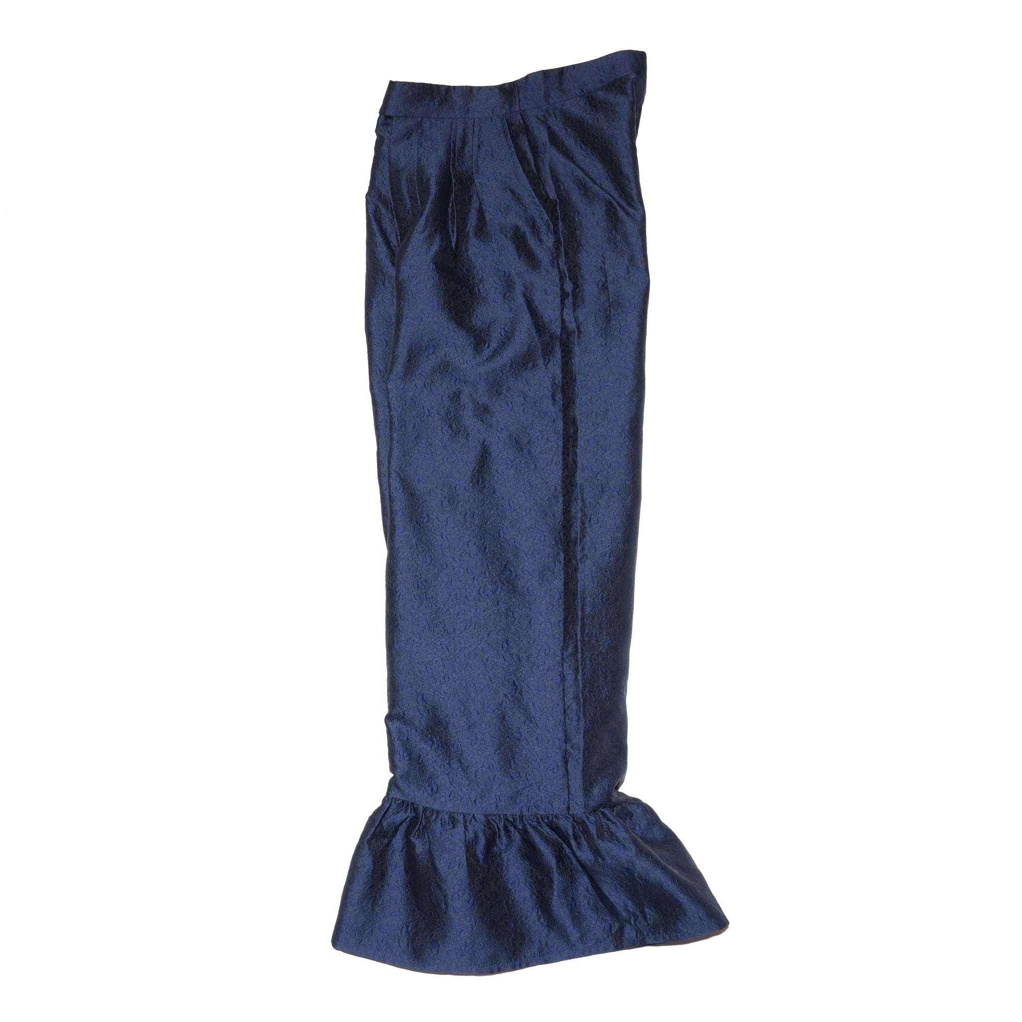 Orchid Jacquard Ruffle Trousers – Navy | SISTER JANE