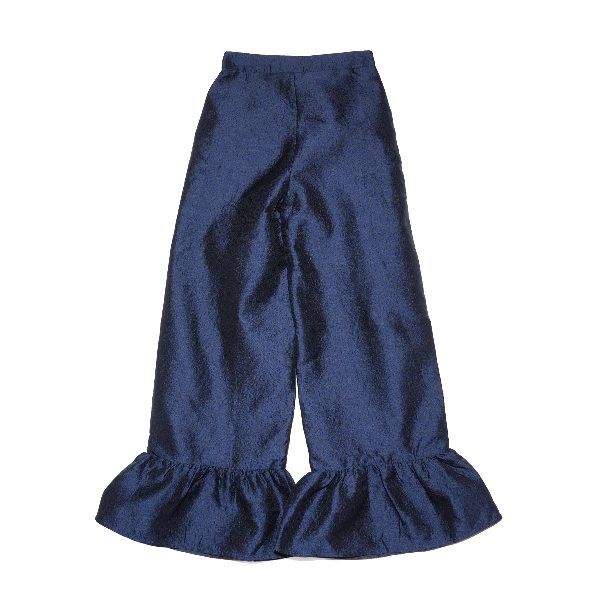 Orchid Jacquard Ruffle Trousers – Navy | SISTER JANE