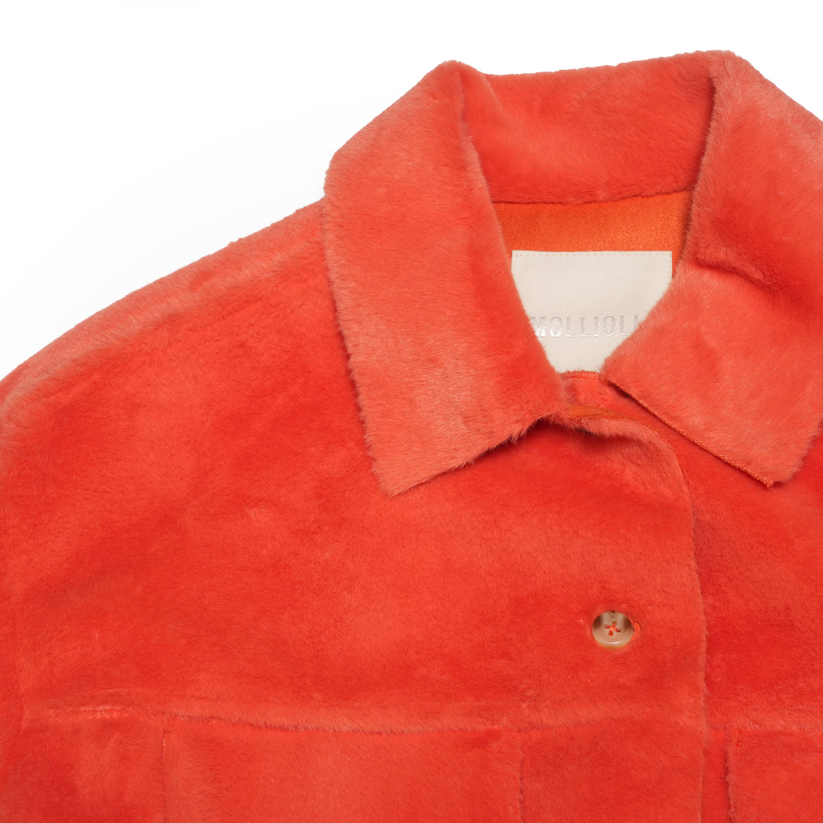 HUSH Lightweight Faux Fur Shirt Jacket– Coral Red | MOLLIOLLI
