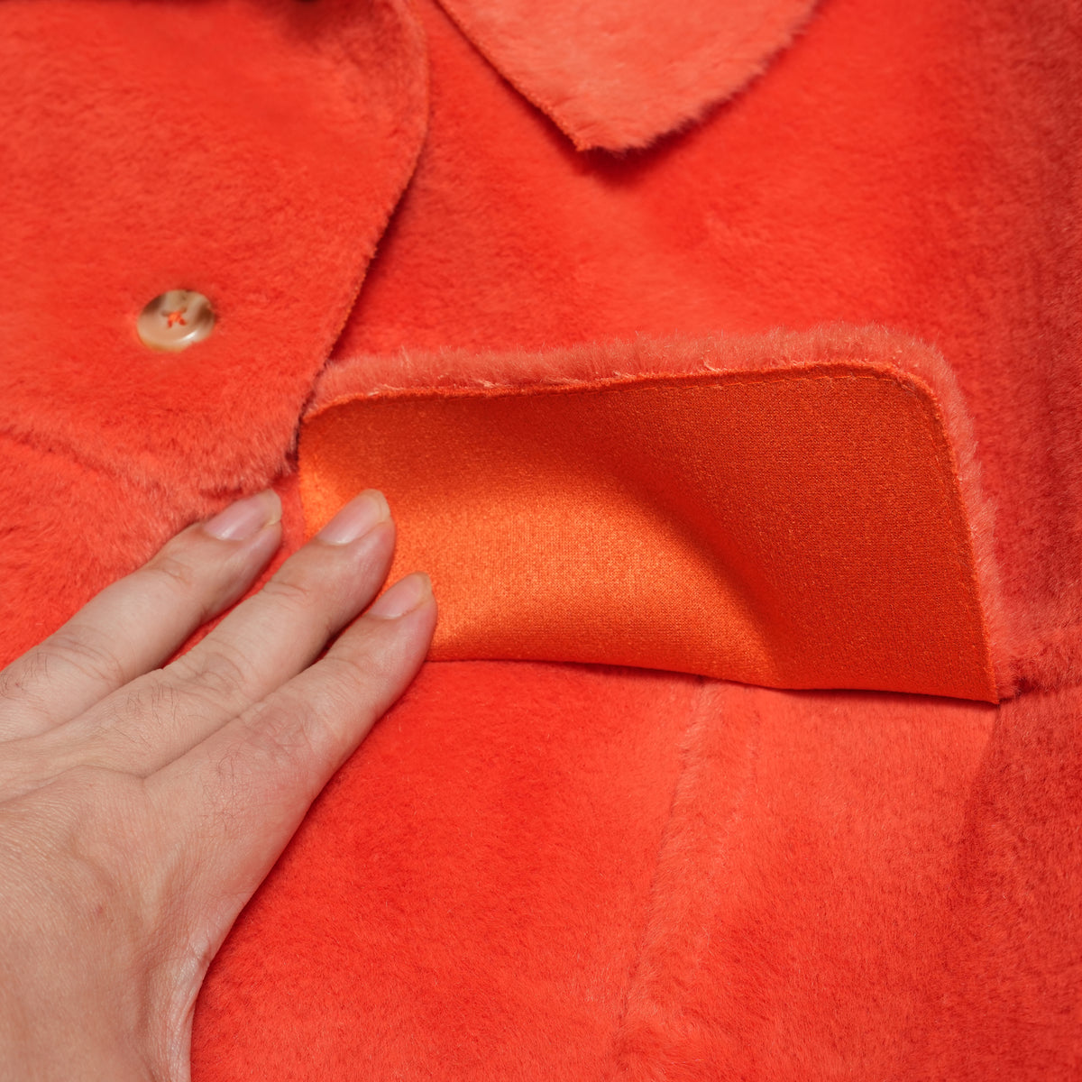 HUSH Lightweight Faux Fur Shirt Jacket– Coral Red | MOLLIOLLI