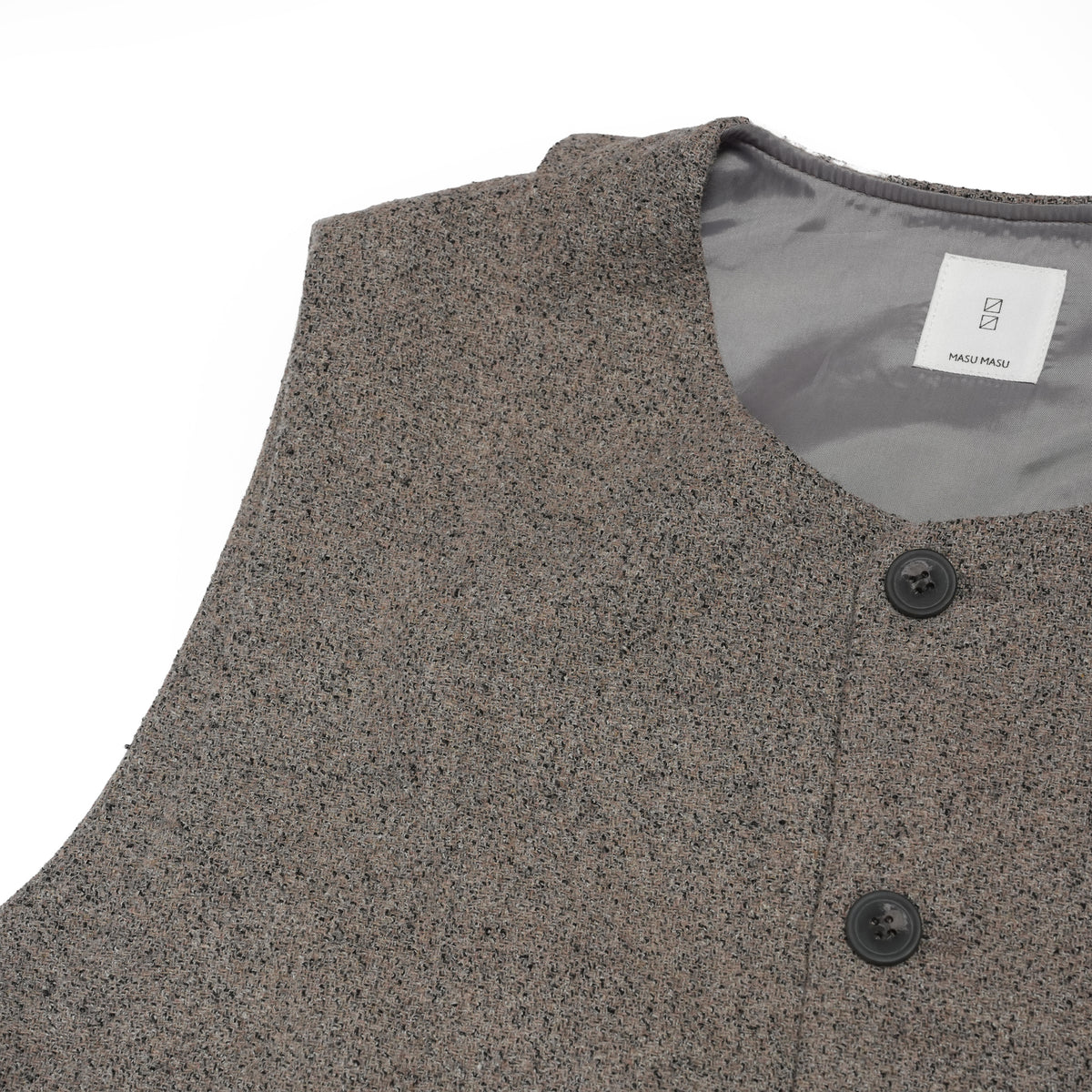 Wool Blend Tweed Back-Open Layered Crew Neck Vest <#garyge> | 〼〼 MASU MASU