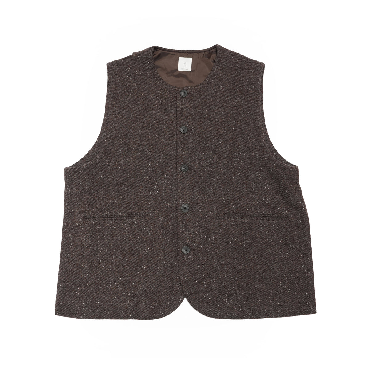 Wool Blend Tweed Back-Open Layered Crew Neck Vest <#brown> | 〼〼 MASU MASU
