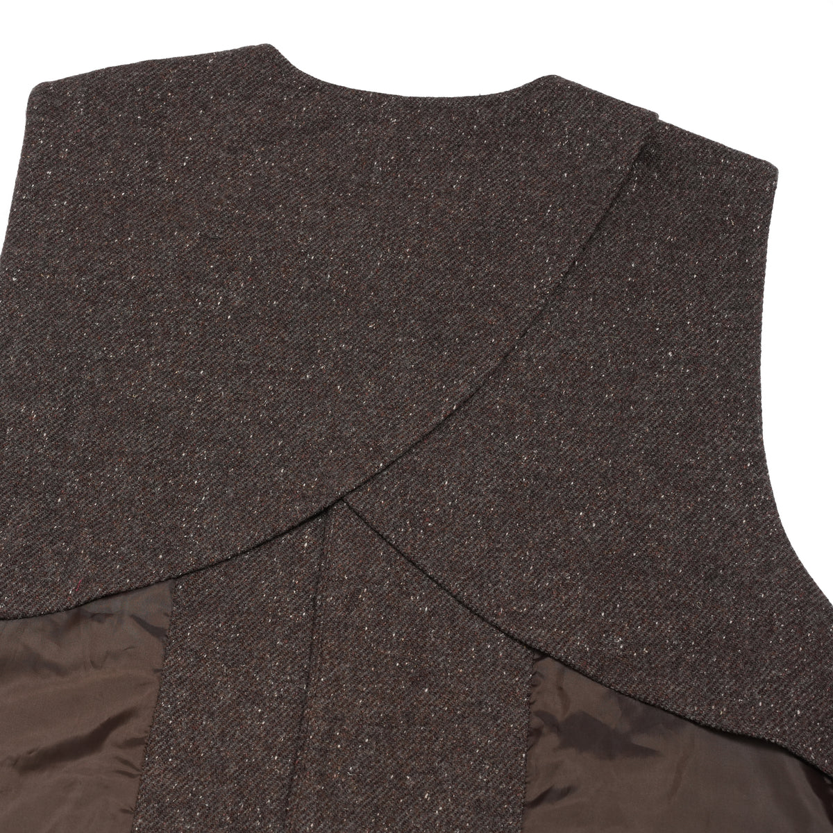 Wool Blend Tweed Back-Open Layered Crew Neck Vest <#brown> | 〼〼 MASU MASU