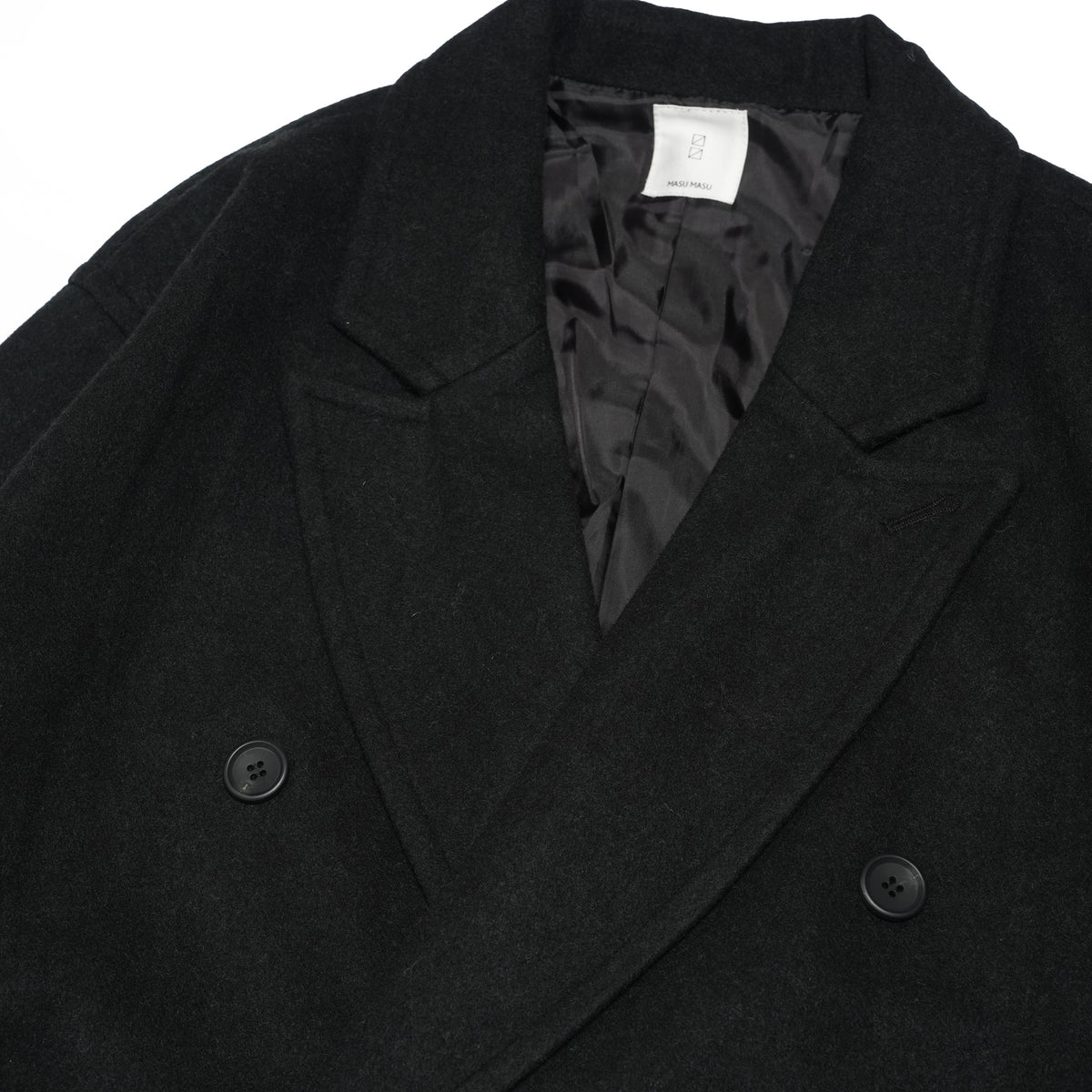 Wool Blend Double-Breasted Long Coat <#black> | 〼〼 MASU MASU