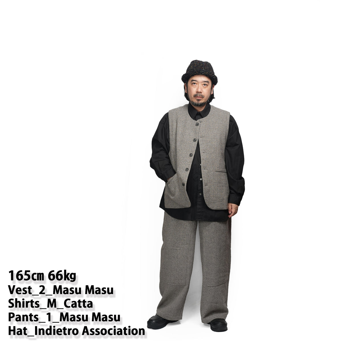 Wool Blend Tweed Back-Open Layered Crew Neck Vest <#garyge> | 〼〼 MASU MASU