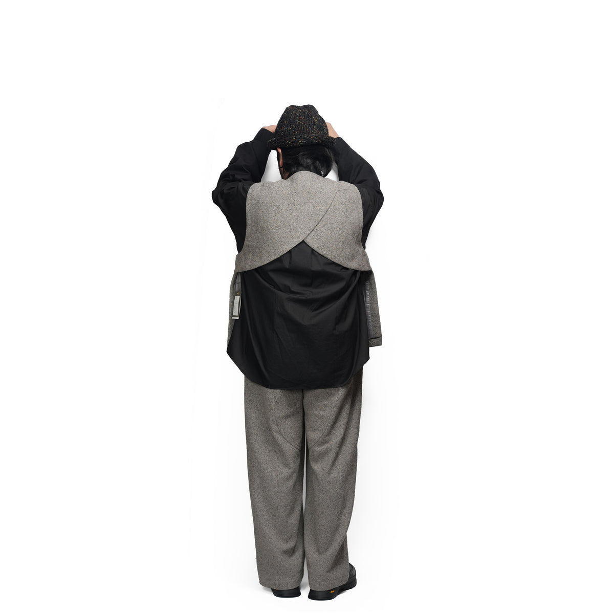 Wool Blend Tweed Back-Open Layered Crew Neck Vest <#garyge> | 〼〼 MASU MASU