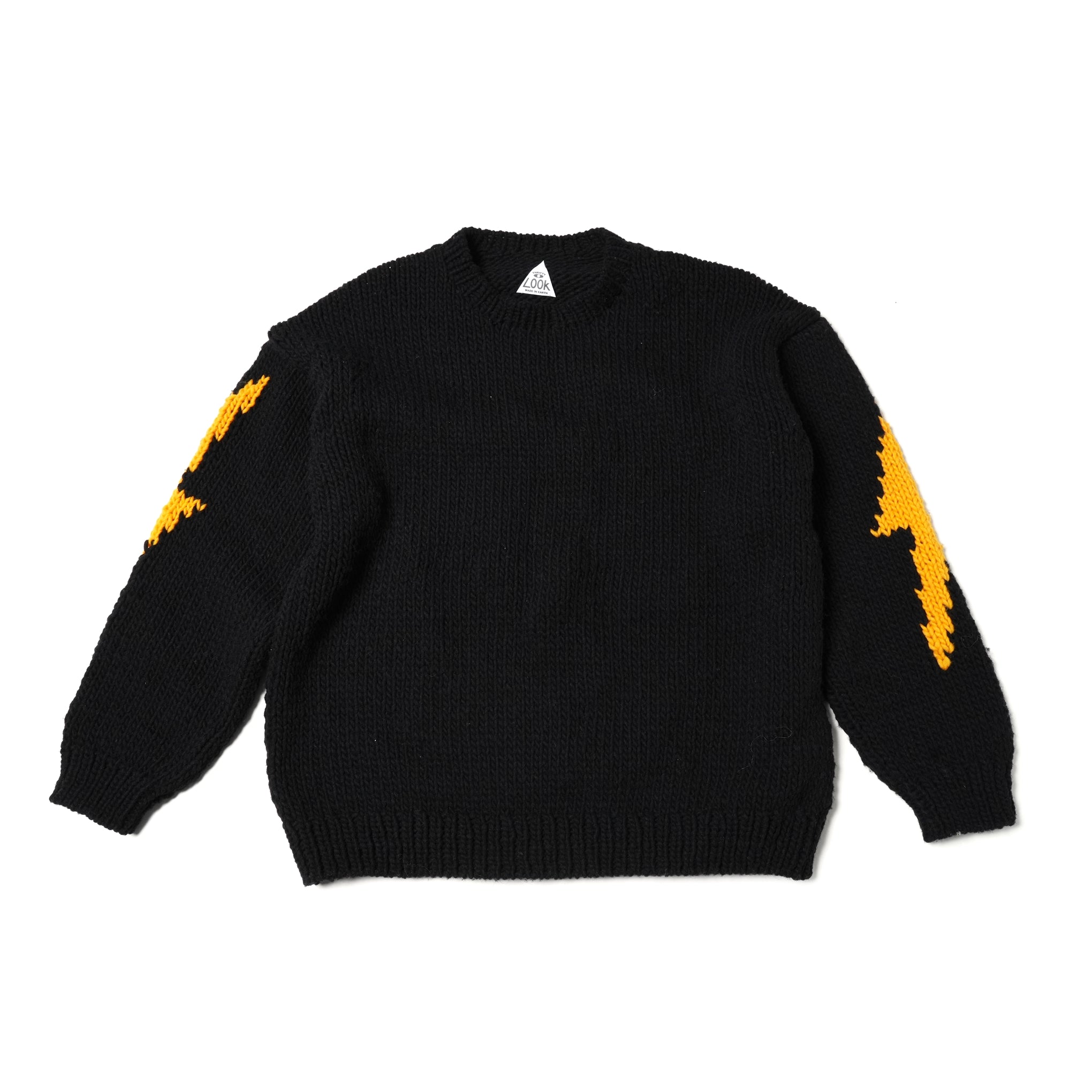 No:tl23f003a | Name:lightning hand knit crew | Color:Black【THRIFTY LOOK_スリフティールック】