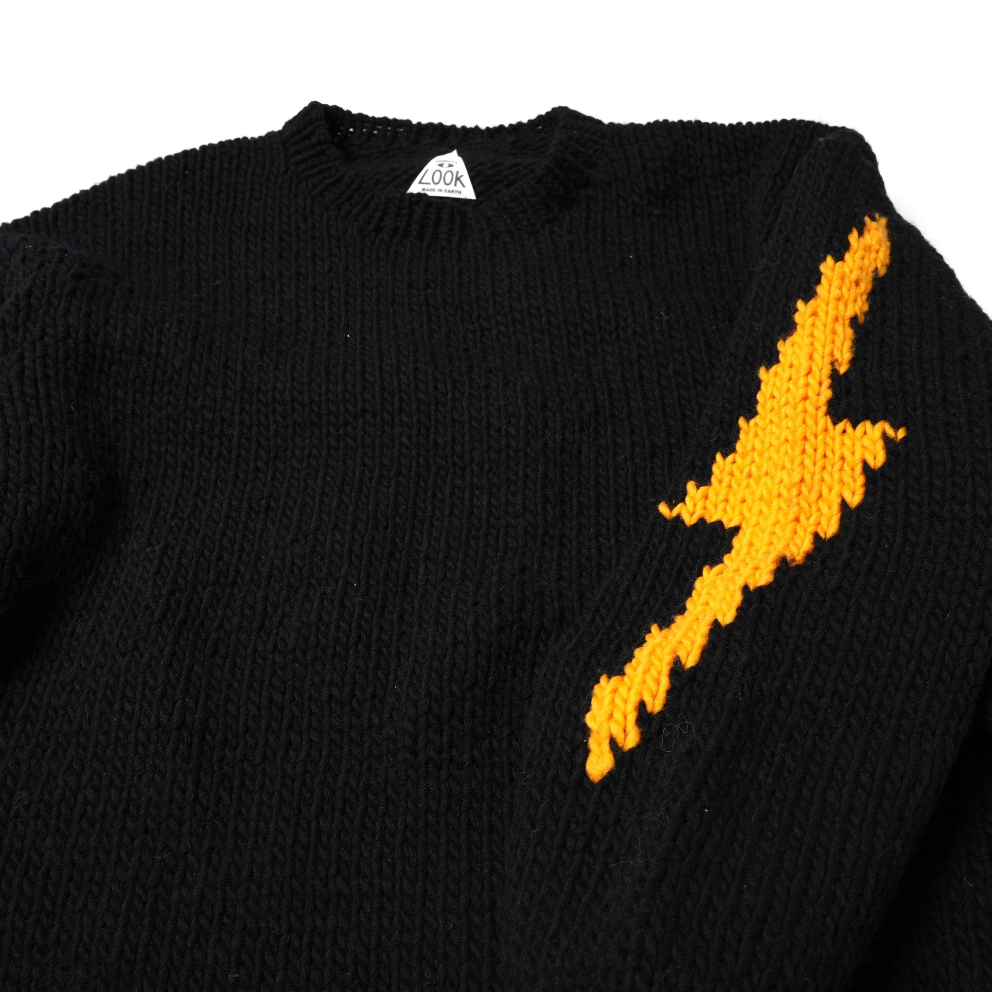 No:tl23f003a | Name:lightning hand knit crew | Color:Black【THRIFTY LOOK_スリフティールック】