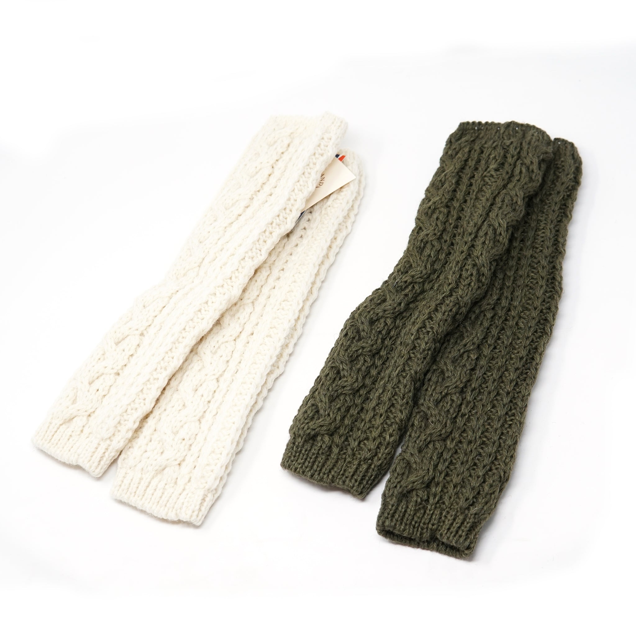HL-23FW-0012 | Aran Cable Arm Warmer(35cm) | Color:Aran/Olive【HIGHLAND 2000】【ネコポス選択可能】