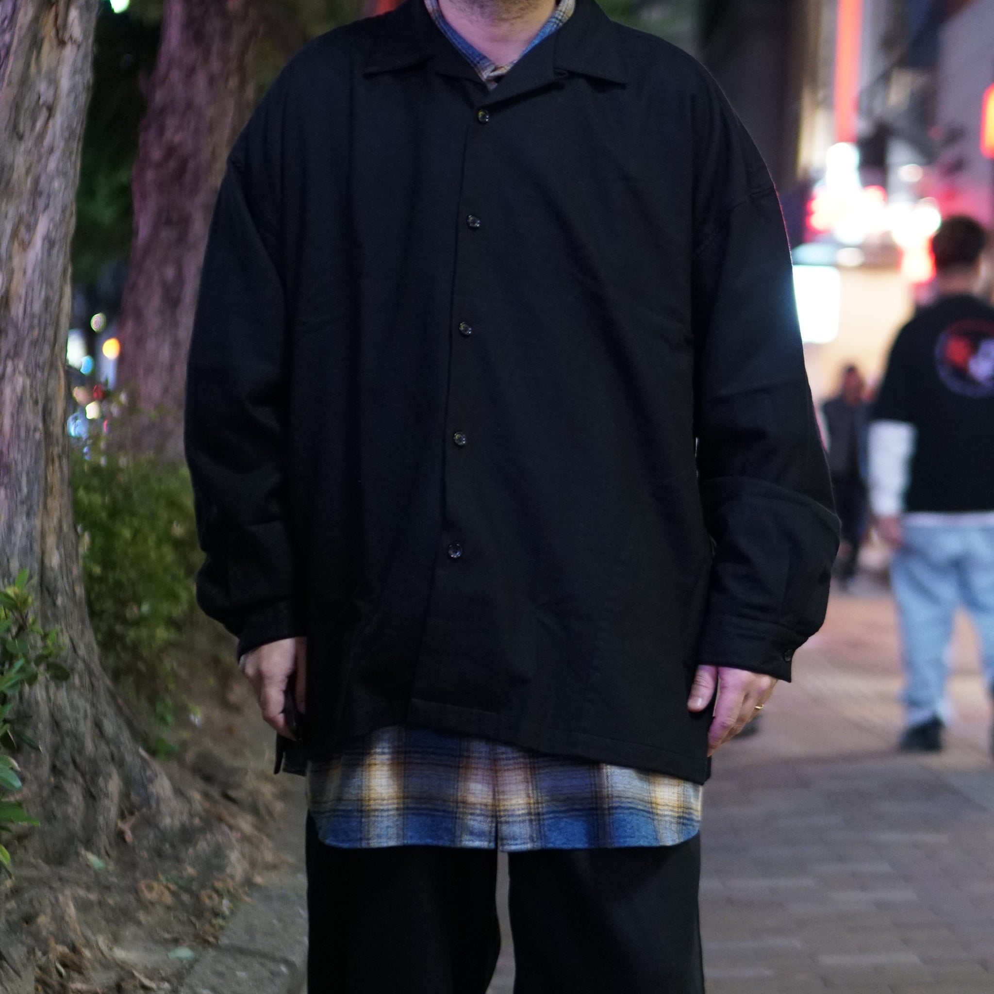 2023aw-OP-02 | OPEN COLLAR SHIRT-WOOL FLANNEL | Color:Black【CATTA_カッタ】