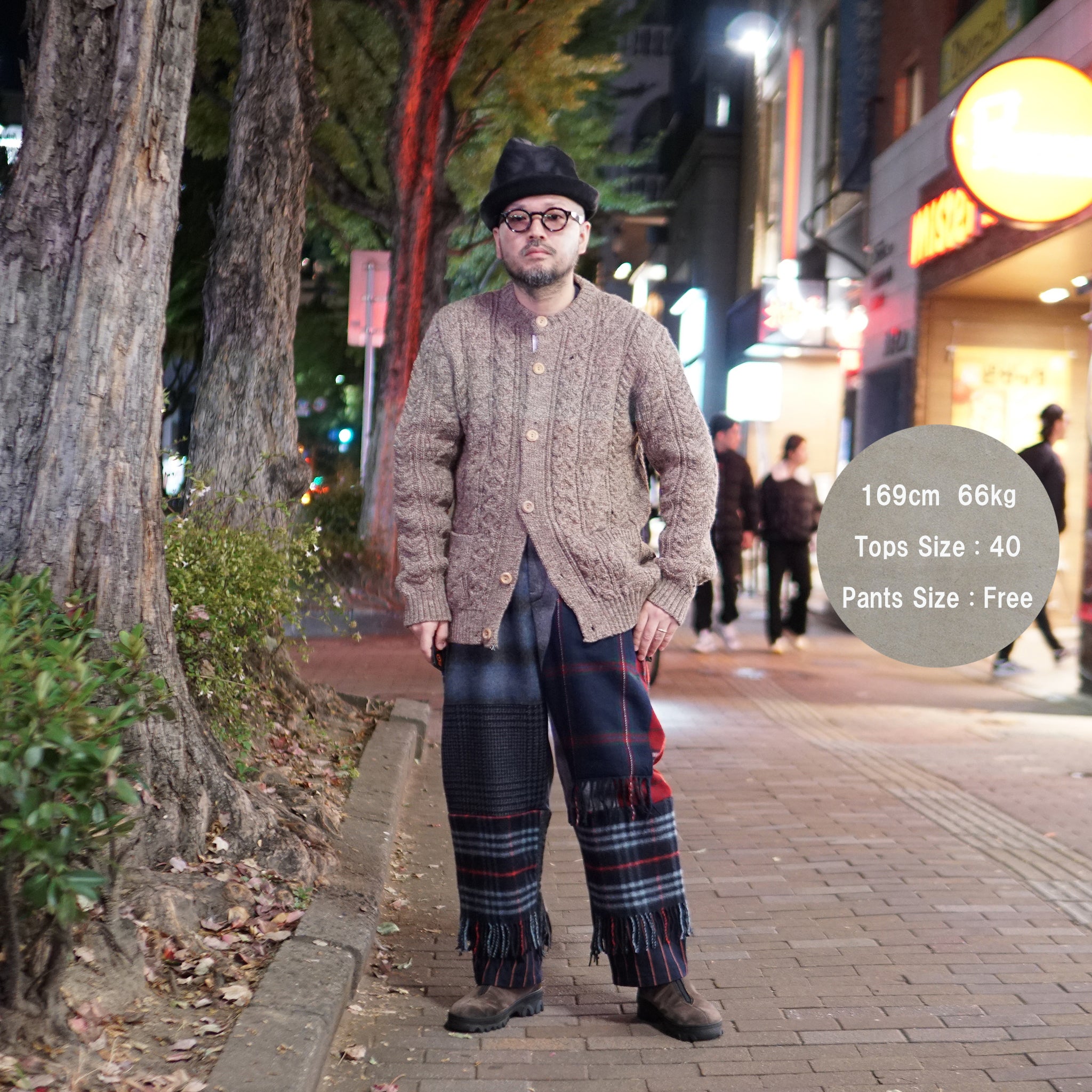 KW-0005 | Aran Cable Collarless Cardigan Heavy | Color:Midnight/Fenland Tweed【KERRY WOOLLEN MILLS】
