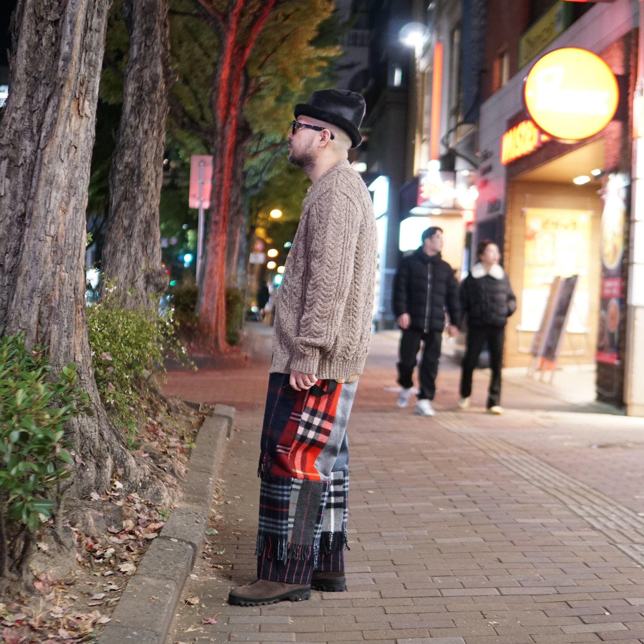 KW-0005 | Aran Cable Collarless Cardigan Heavy | Color:Midnight/Fenland Tweed【KERRY WOOLLEN MILLS】
