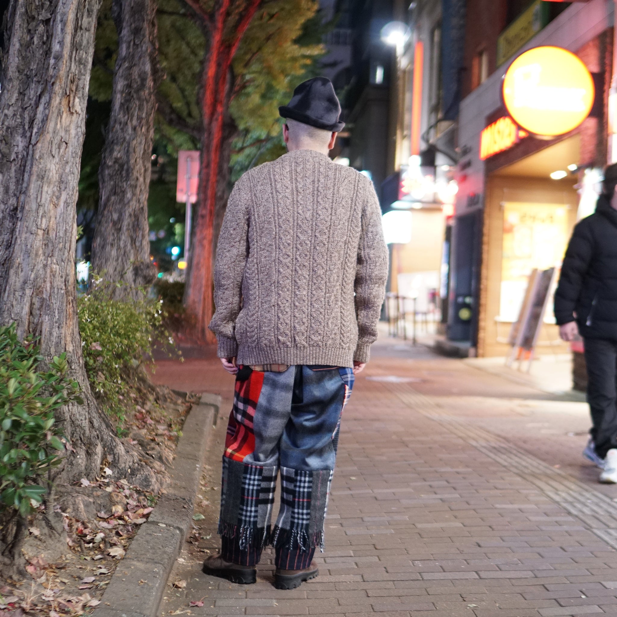 KW-0005 | Aran Cable Collarless Cardigan Heavy | Color:Midnight/Fenland Tweed【KERRY WOOLLEN MILLS】