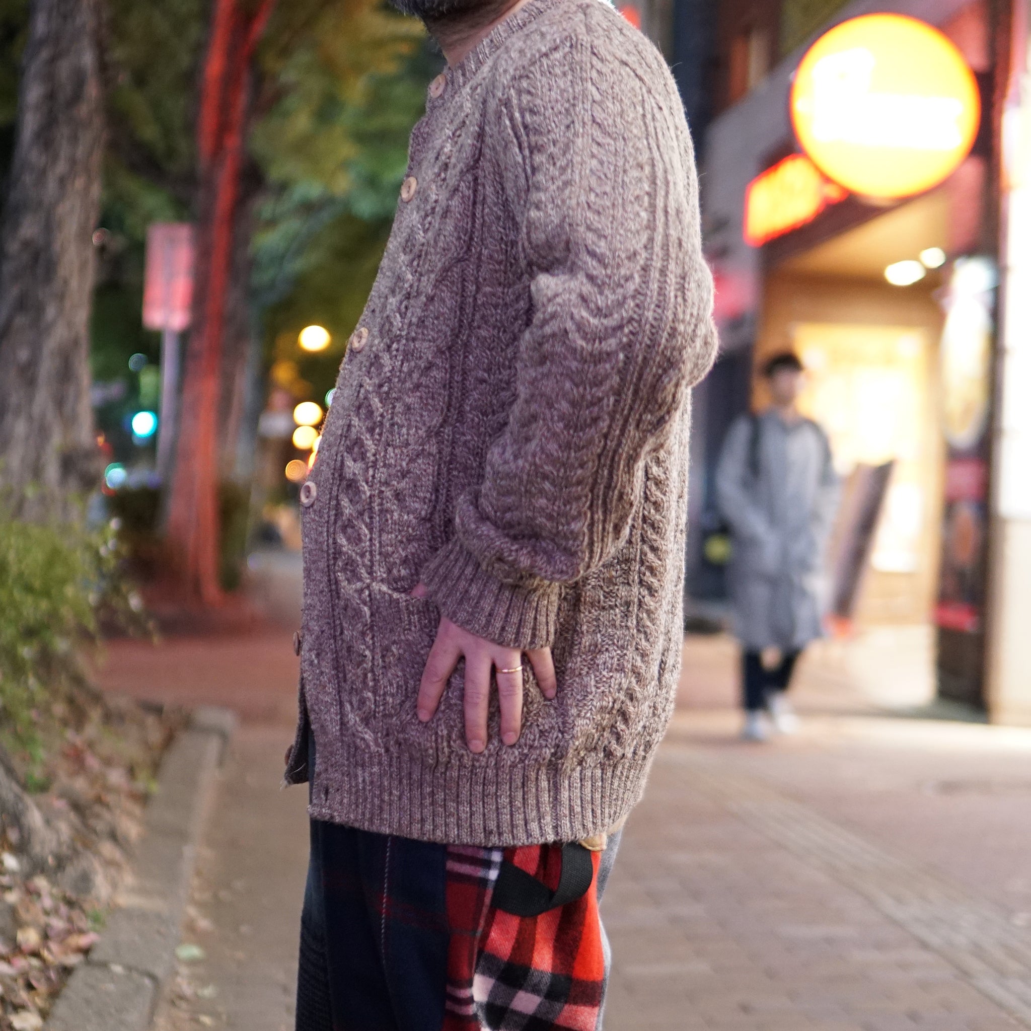 KW-0005 | Aran Cable Collarless Cardigan Heavy | Color:Midnight/Fenland Tweed【KERRY WOOLLEN MILLS】