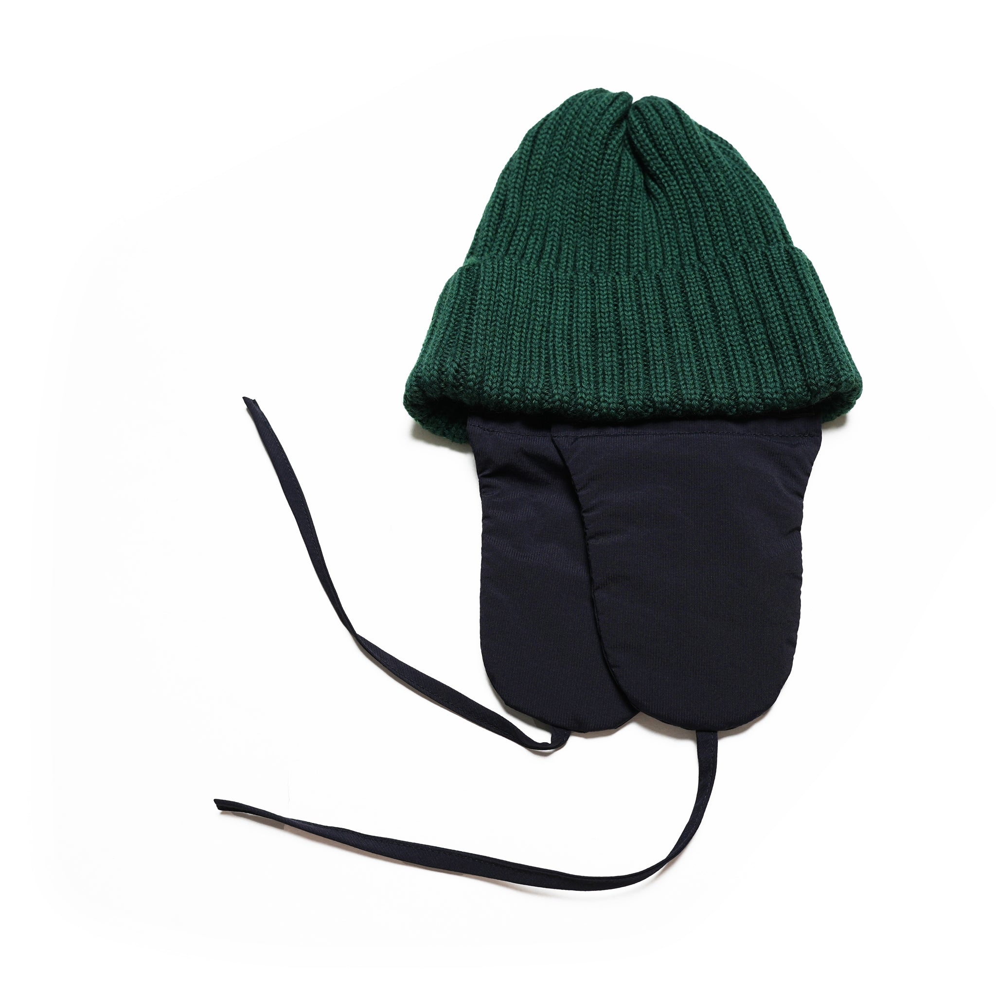 No:UN-024_AW23 | Name:EARMUFF BEANIE | Color:Green X Dark Navy