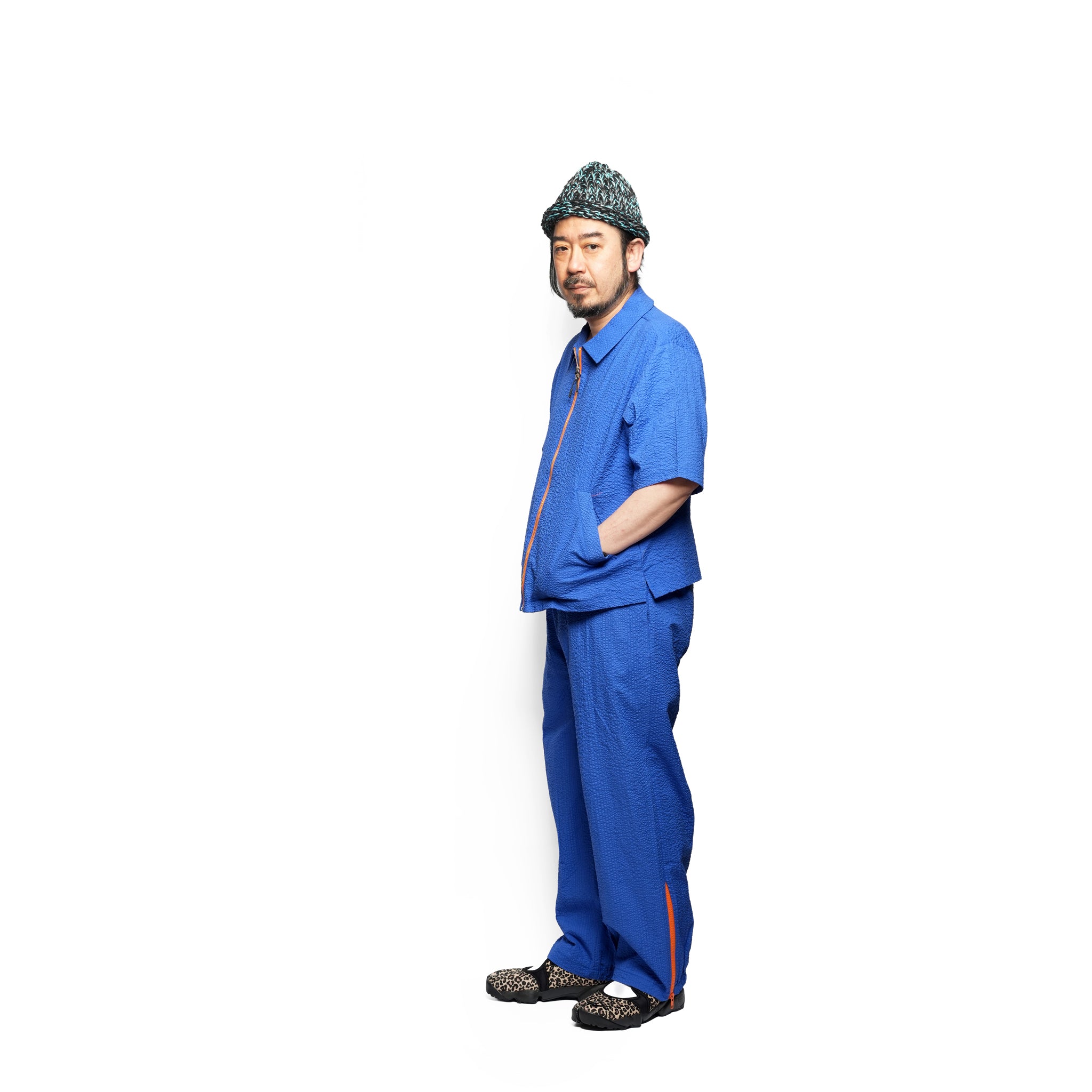 ZIP HEM SEERSUCKER PANTS – Blue | HCAE