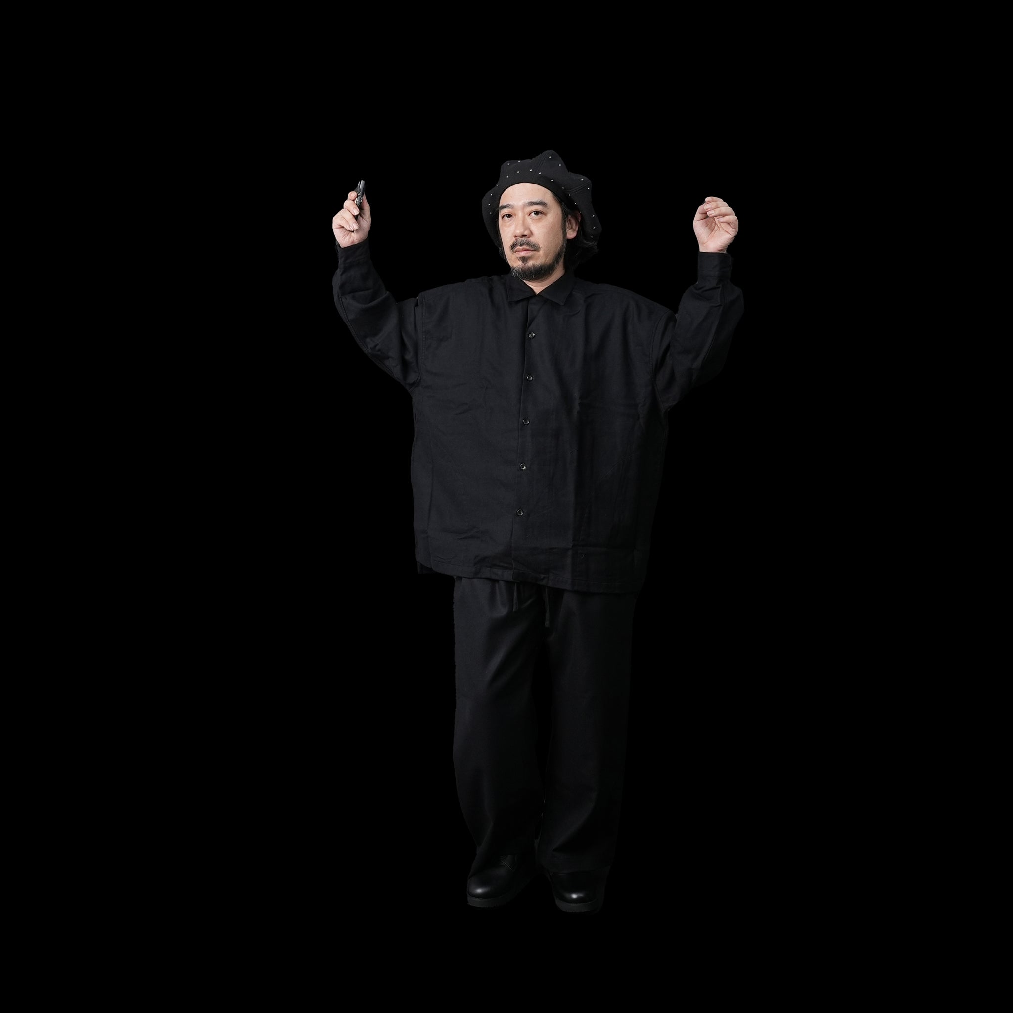 2023aw-OP-02 | OPEN COLLAR SHIRT-WOOL FLANNEL | Color:Black【CATTA_カッタ】