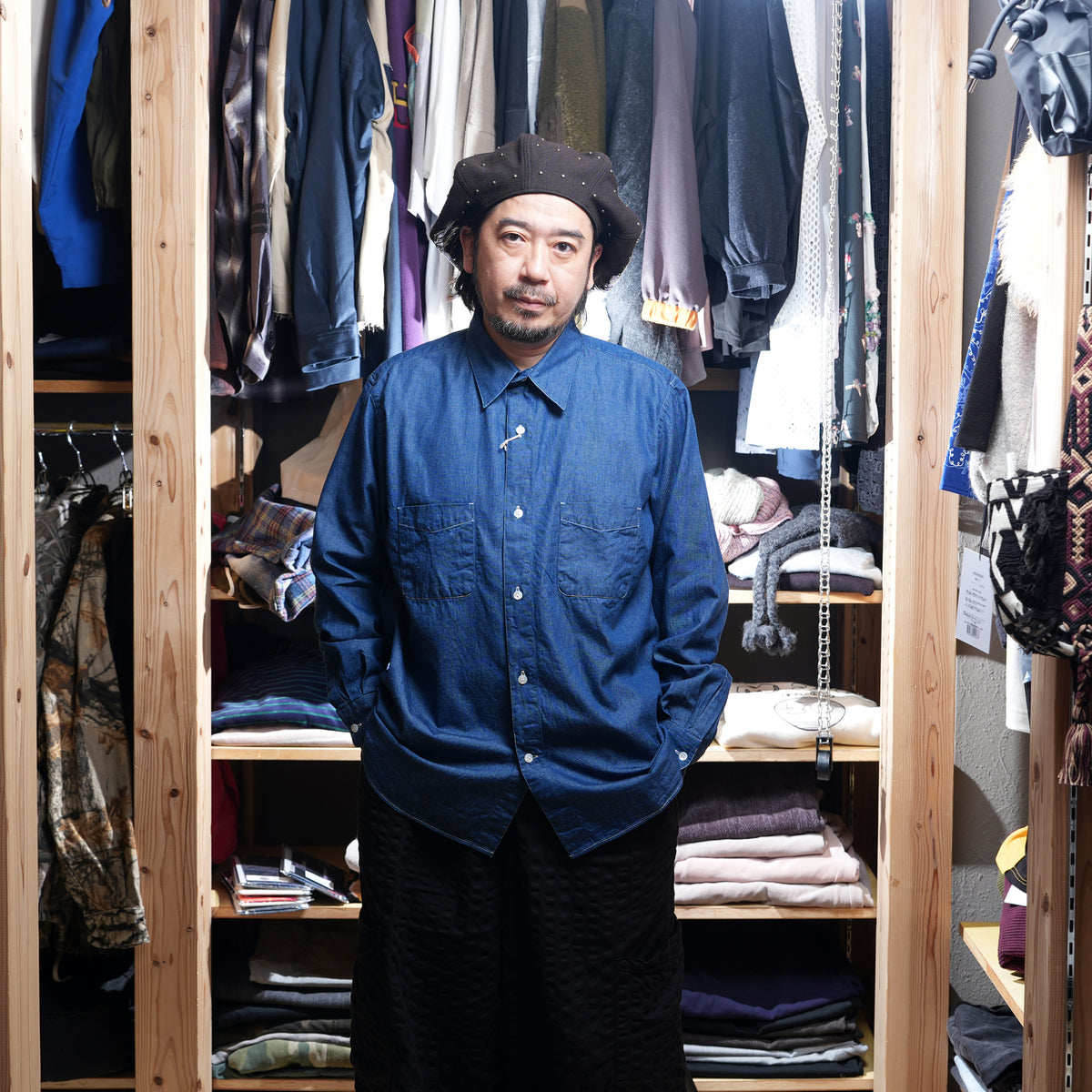 REGULAR COLLAR W POCKET SHIRT-DENIM – Navy | CATTA