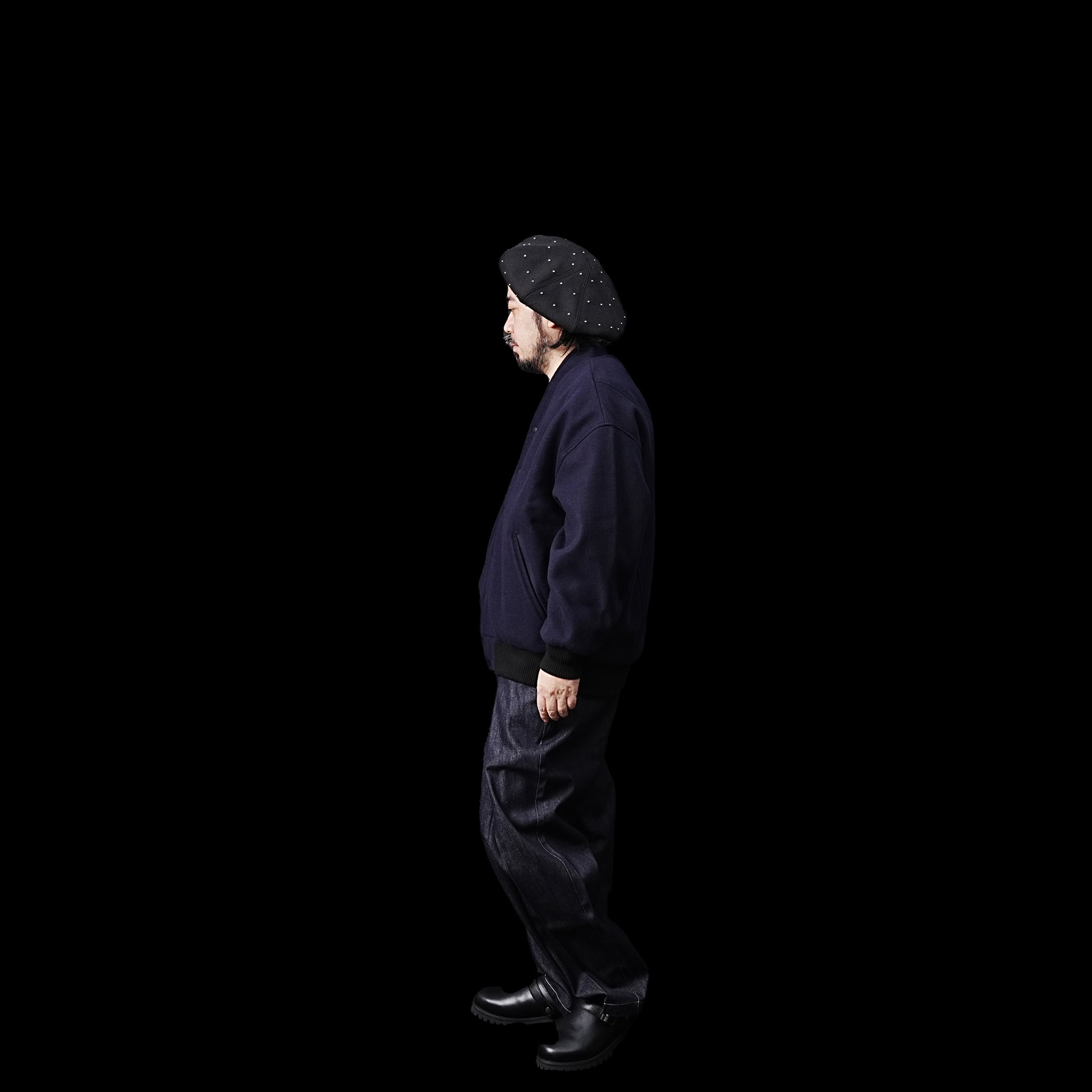 No:MIL23FJK3210 | Name:COLLARLESS VARSITY JACKET | Color:Navy/Ecru【KHA:KI_カーキ】