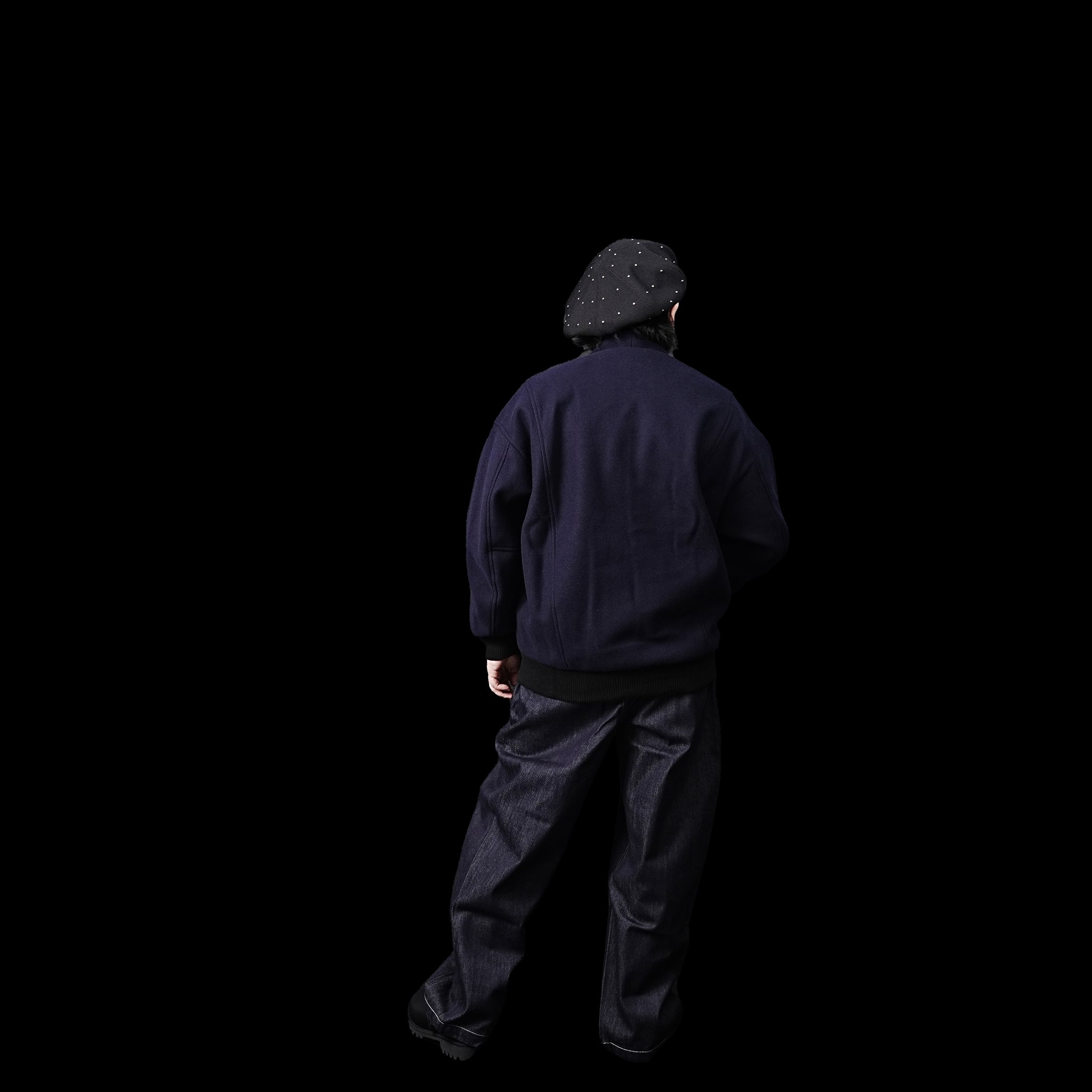 No:MIL23FJK3210 | Name:COLLARLESS VARSITY JACKET | Color:Navy/Ecru【KHA:KI_カーキ】