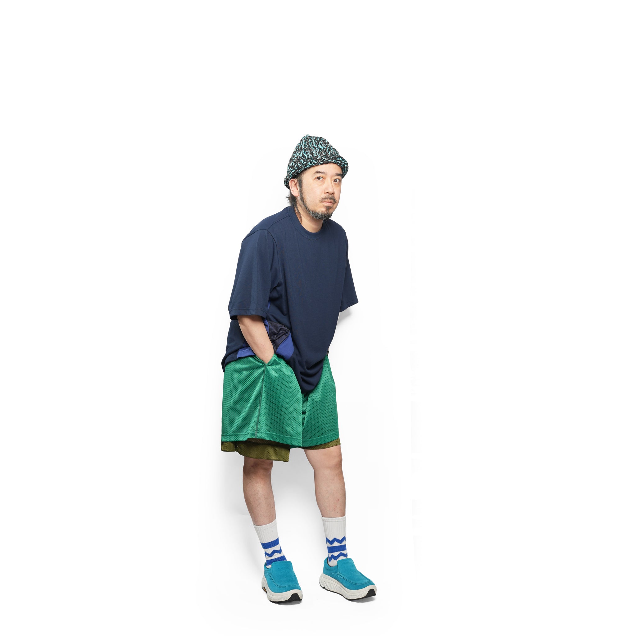 _230 リバーシブルメッシュショーツ – Green × Olive | UNTRACE