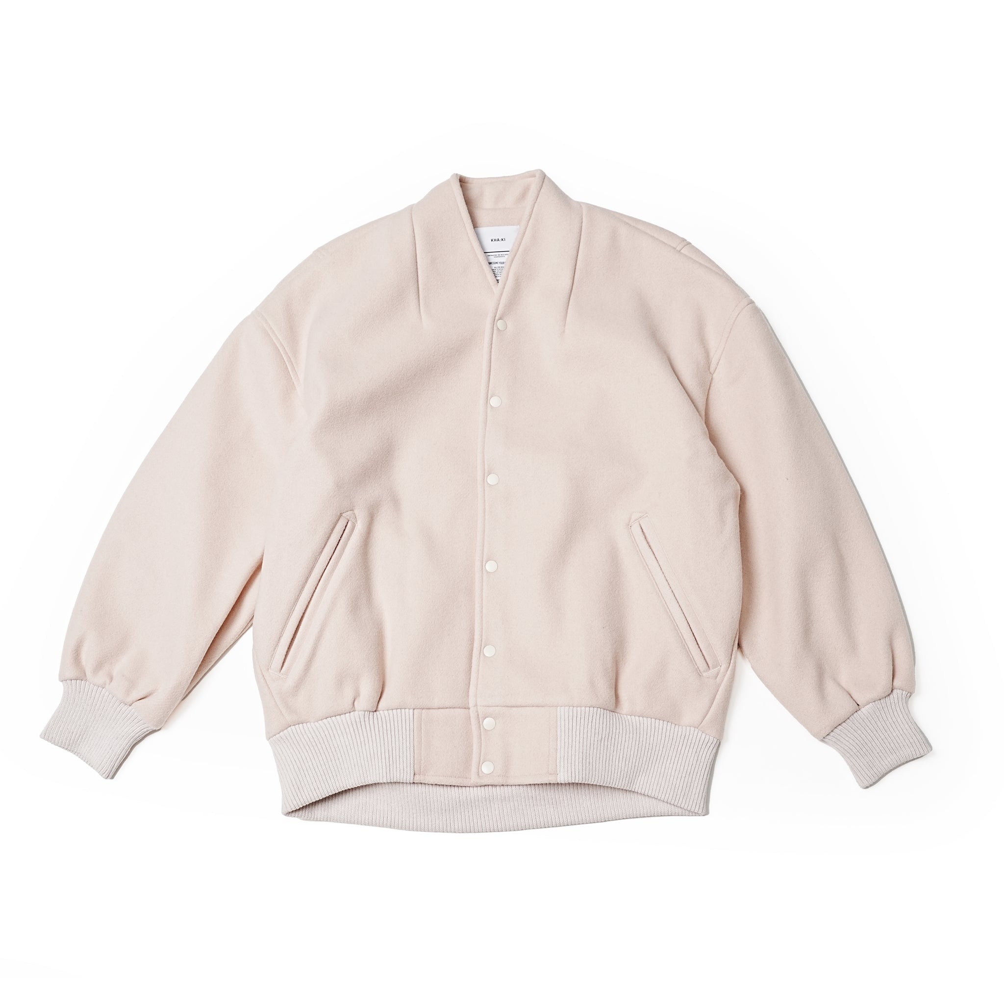No:MIL23FJK3210 | Name:COLLARLESS VARSITY JACKET | Color:Navy/Ecru【KHA:KI_カーキ】