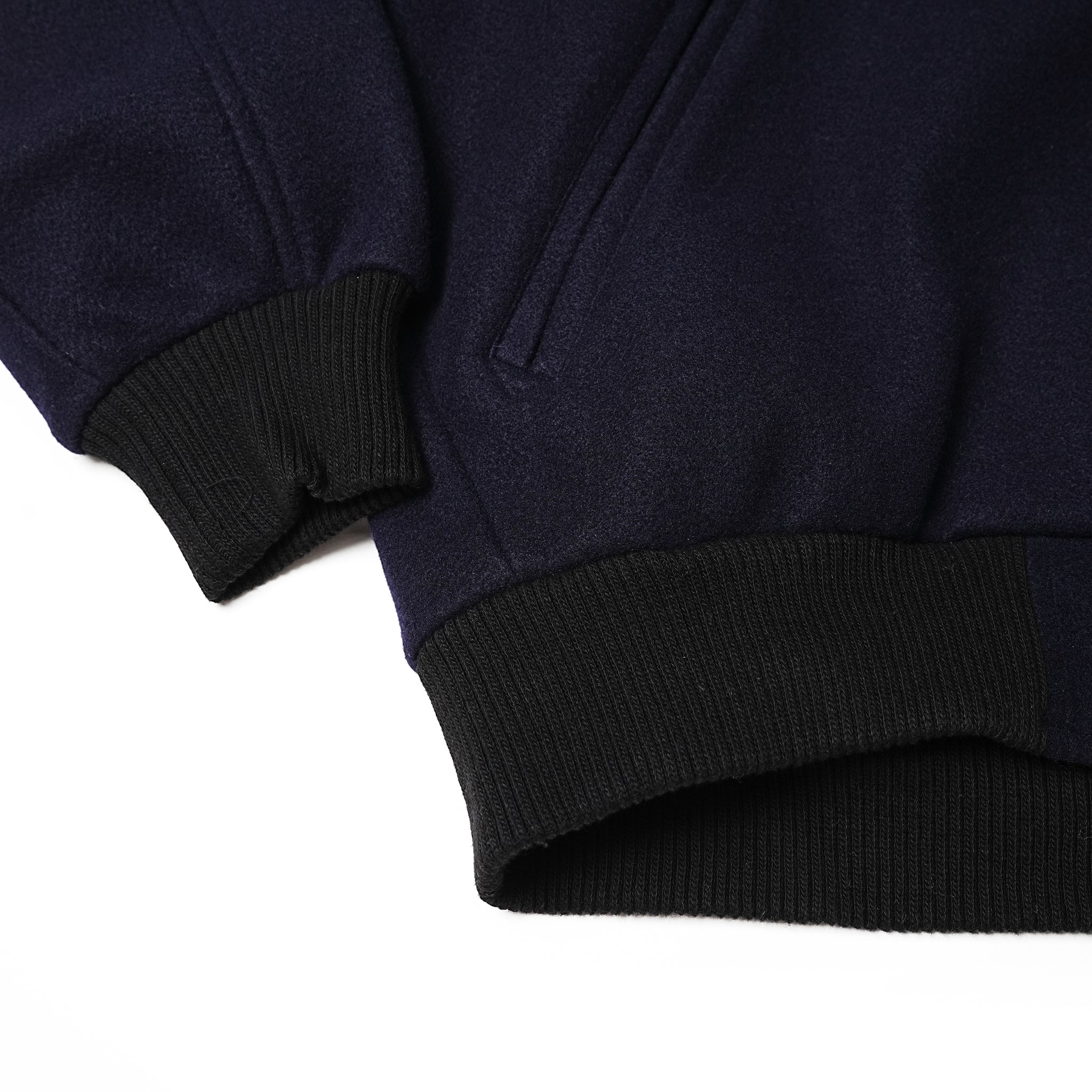 No:MIL23FJK3210 | Name:COLLARLESS VARSITY JACKET | Color:Navy/Ecru【KHA:KI_カーキ】