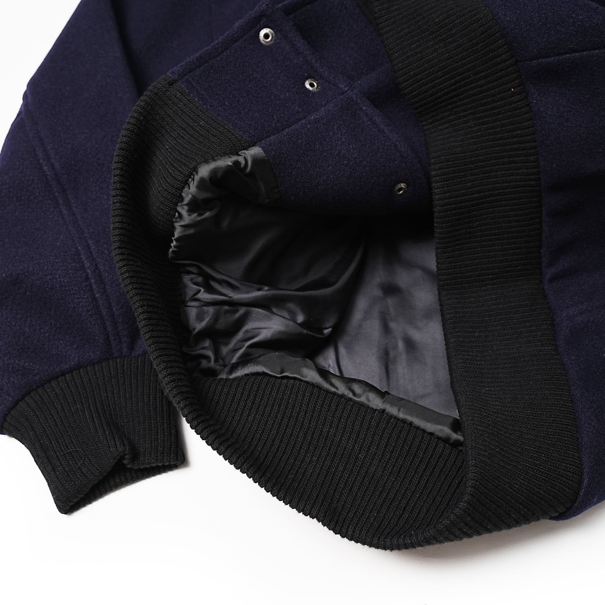 No:MIL23FJK3210 | Name:COLLARLESS VARSITY JACKET | Color:Navy/Ecru【KHA:KI_カーキ】