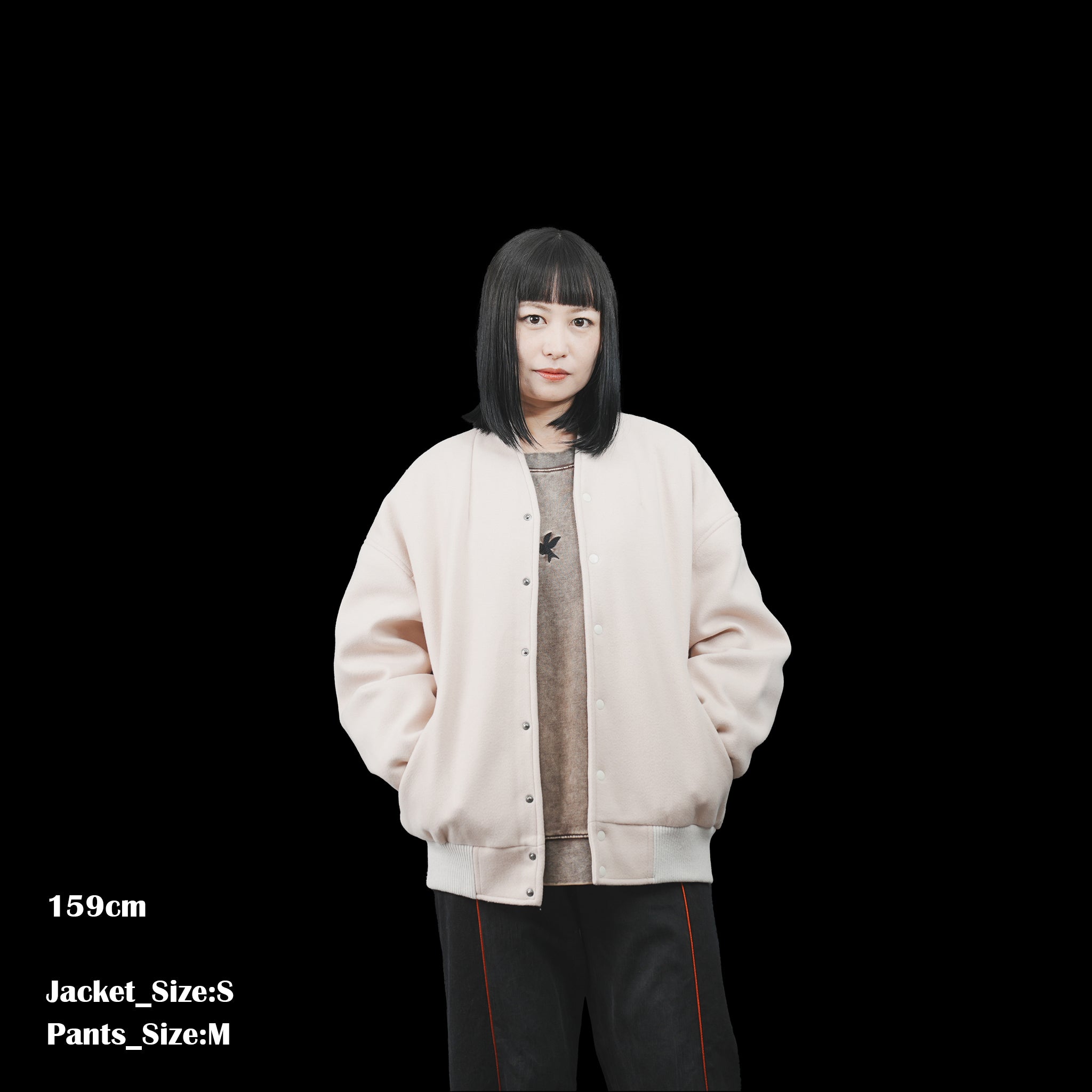 No:MIL23FJK3210 | Name:COLLARLESS VARSITY JACKET | Color:Navy/Ecru【KHA:KI_カーキ】