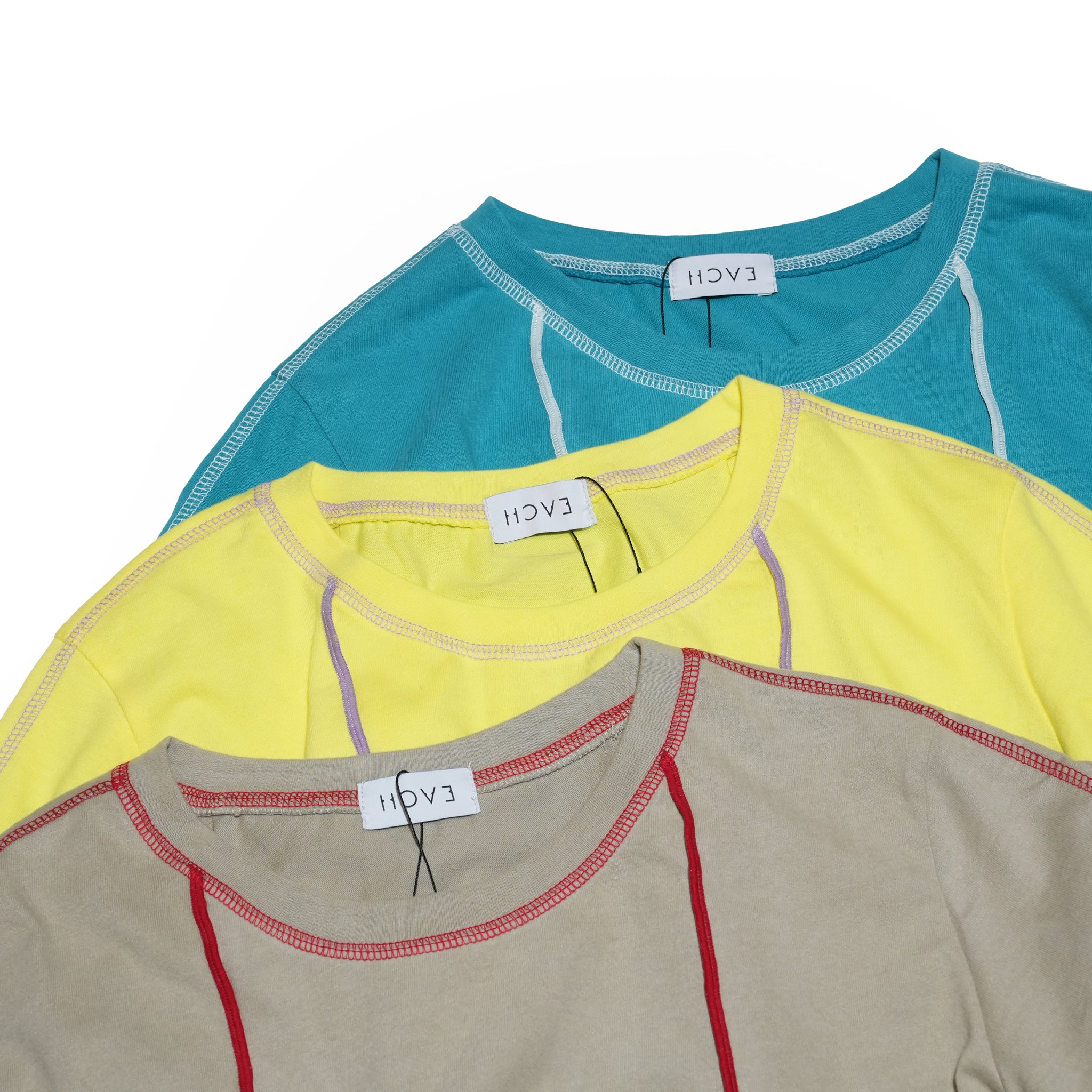 CONTRAST STITCH T-SHIRT – Yellow / Khaki / Blue | HCAE