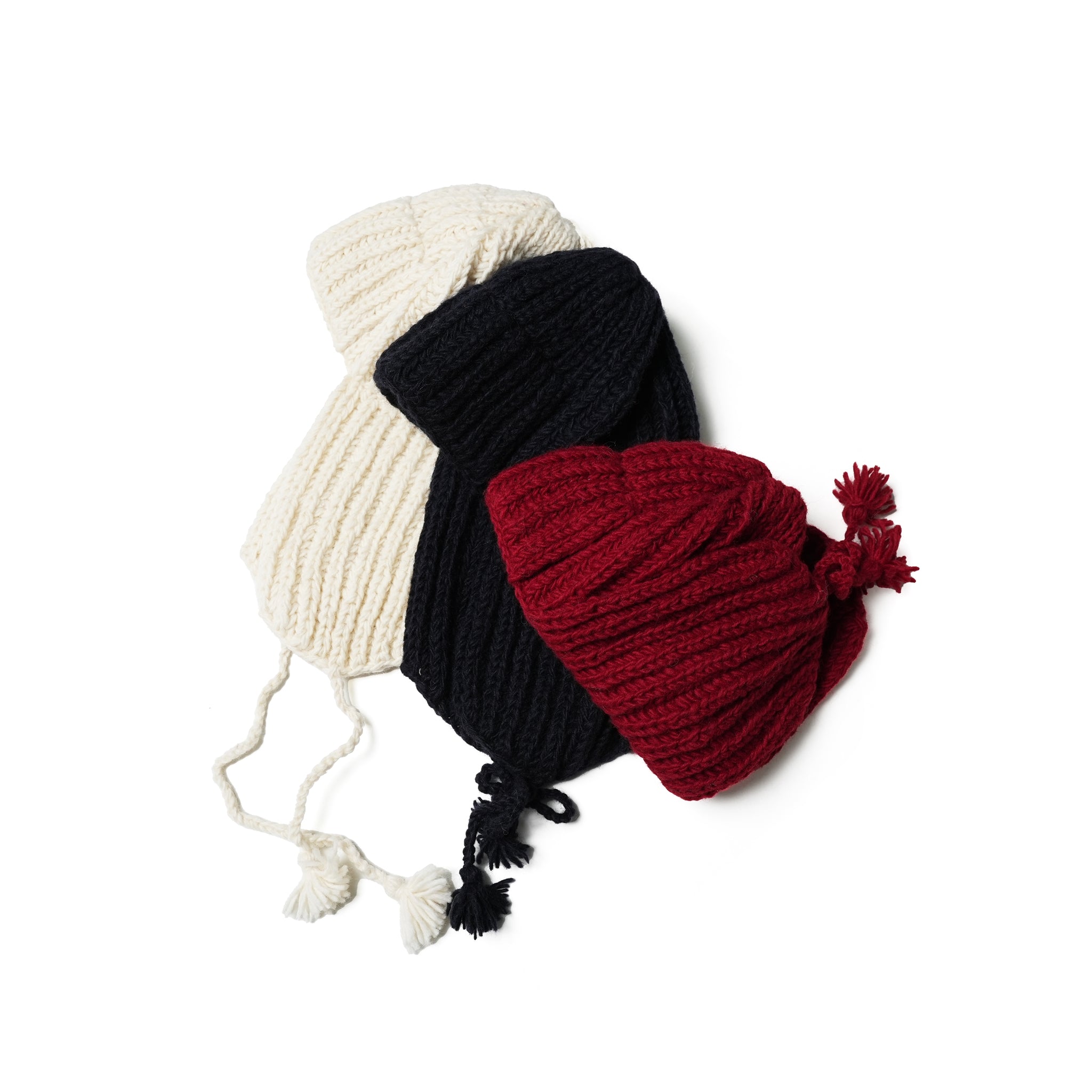 No:MIL23FAC3014 | Name:HAND KNIT FLIGHT CAP | Color:Ivory/Red/Navy【KHA:KI_カーキ】【ネコポス選択可能】