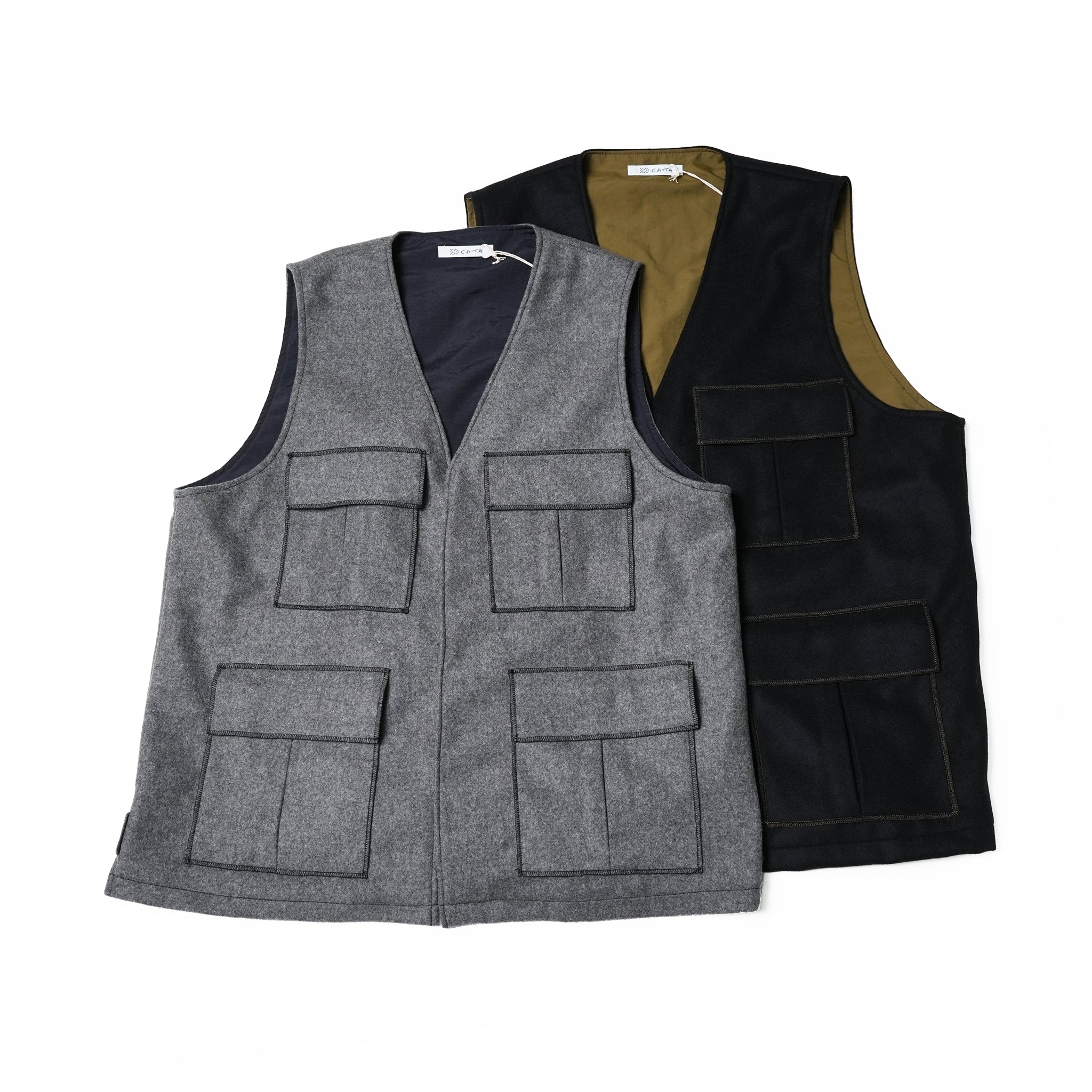 2023aw-BDU-02 | BDU 4 POCKET VEST-SOFT MELTON | Color:Gray/Black【CATTA_カッタ】