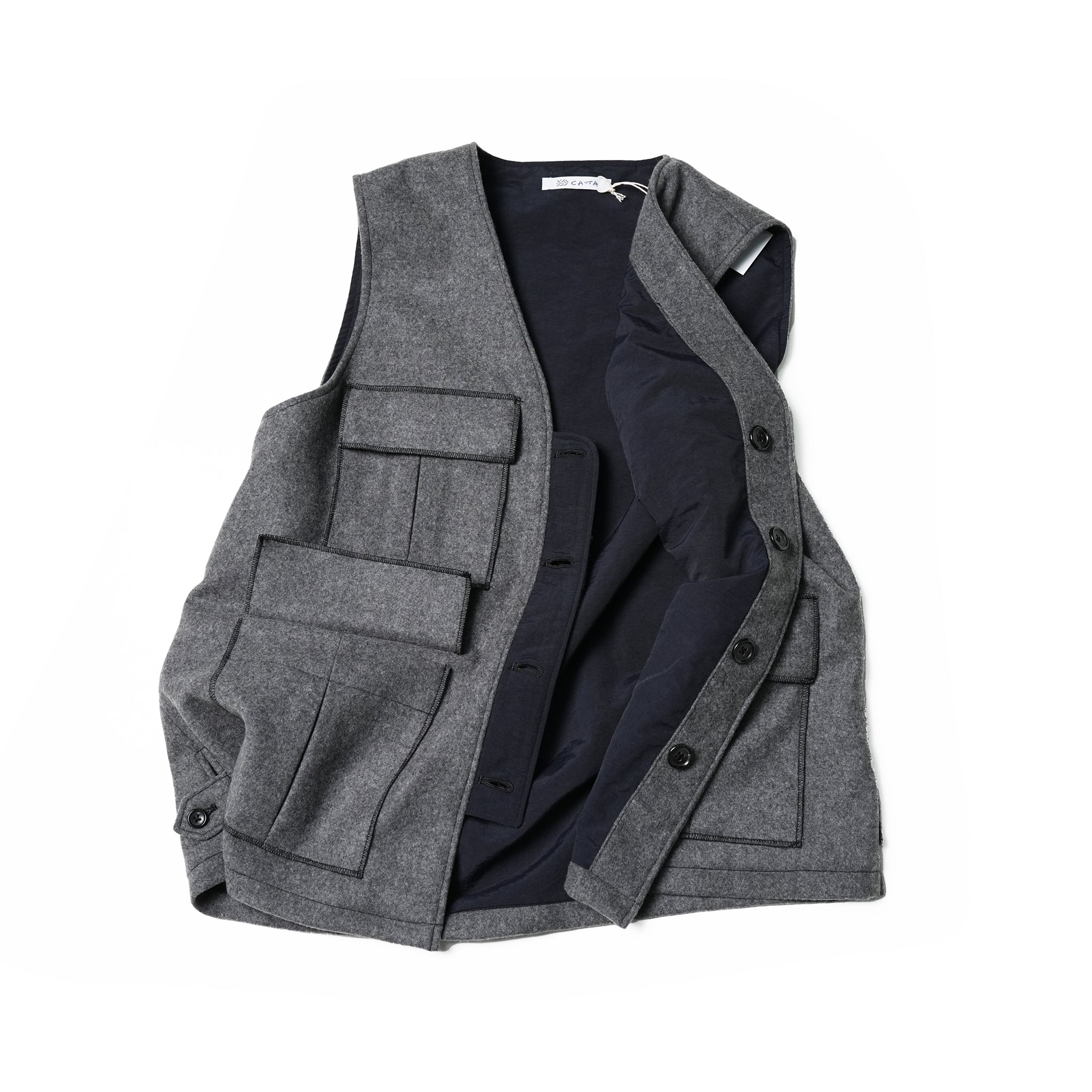 2023aw-BDU-02 | BDU 4 POCKET VEST-SOFT MELTON | Color:Gray/Black【CATTA_カッタ】