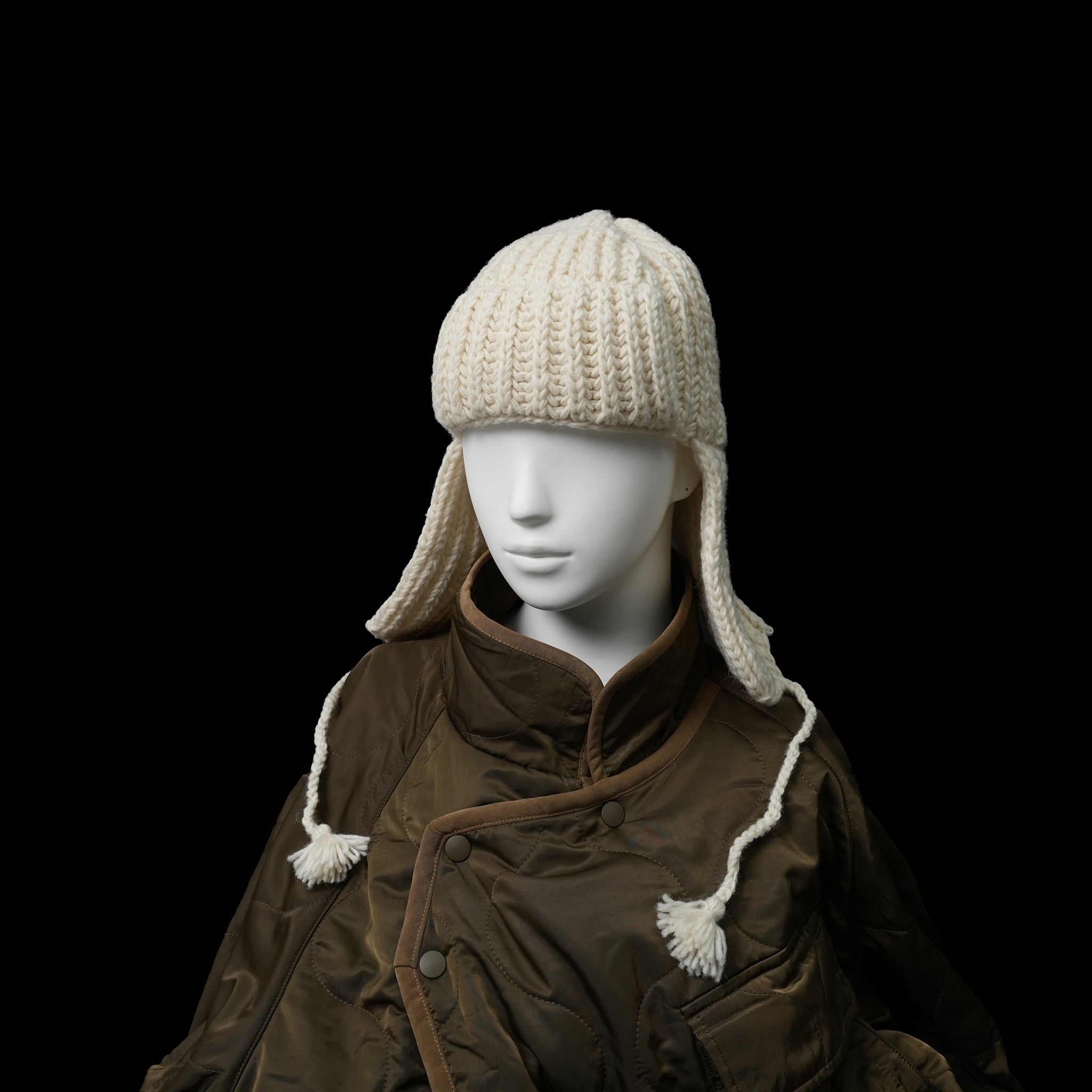 No:MIL23FAC3014 | Name:HAND KNIT FLIGHT CAP | Color:Ivory/Red/Navy【KHA:KI_カーキ】【ネコポス選択可能】