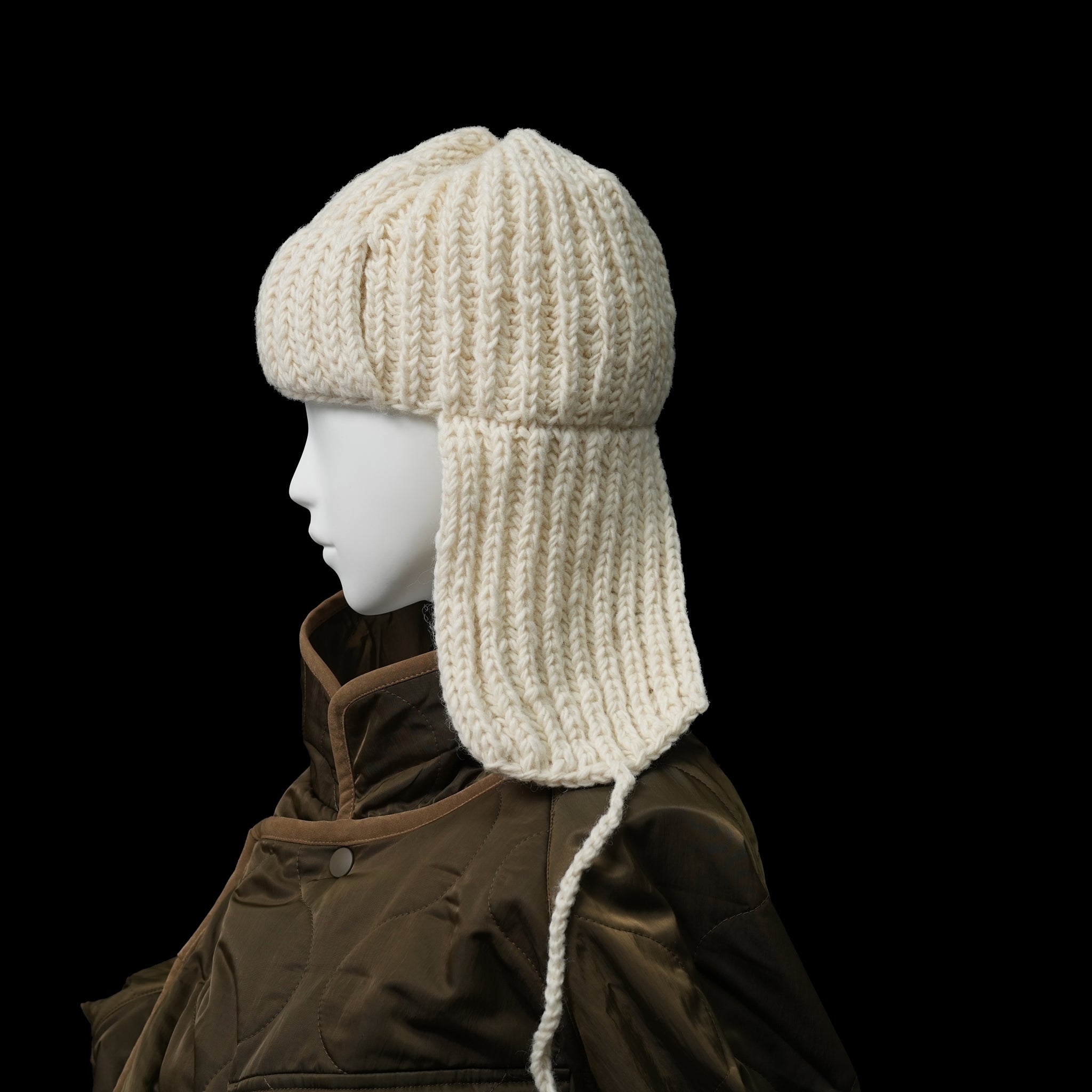 No:MIL23FAC3014 | Name:HAND KNIT FLIGHT CAP | Color:Ivory/Red/Navy【KHA:KI_カーキ】【ネコポス選択可能】