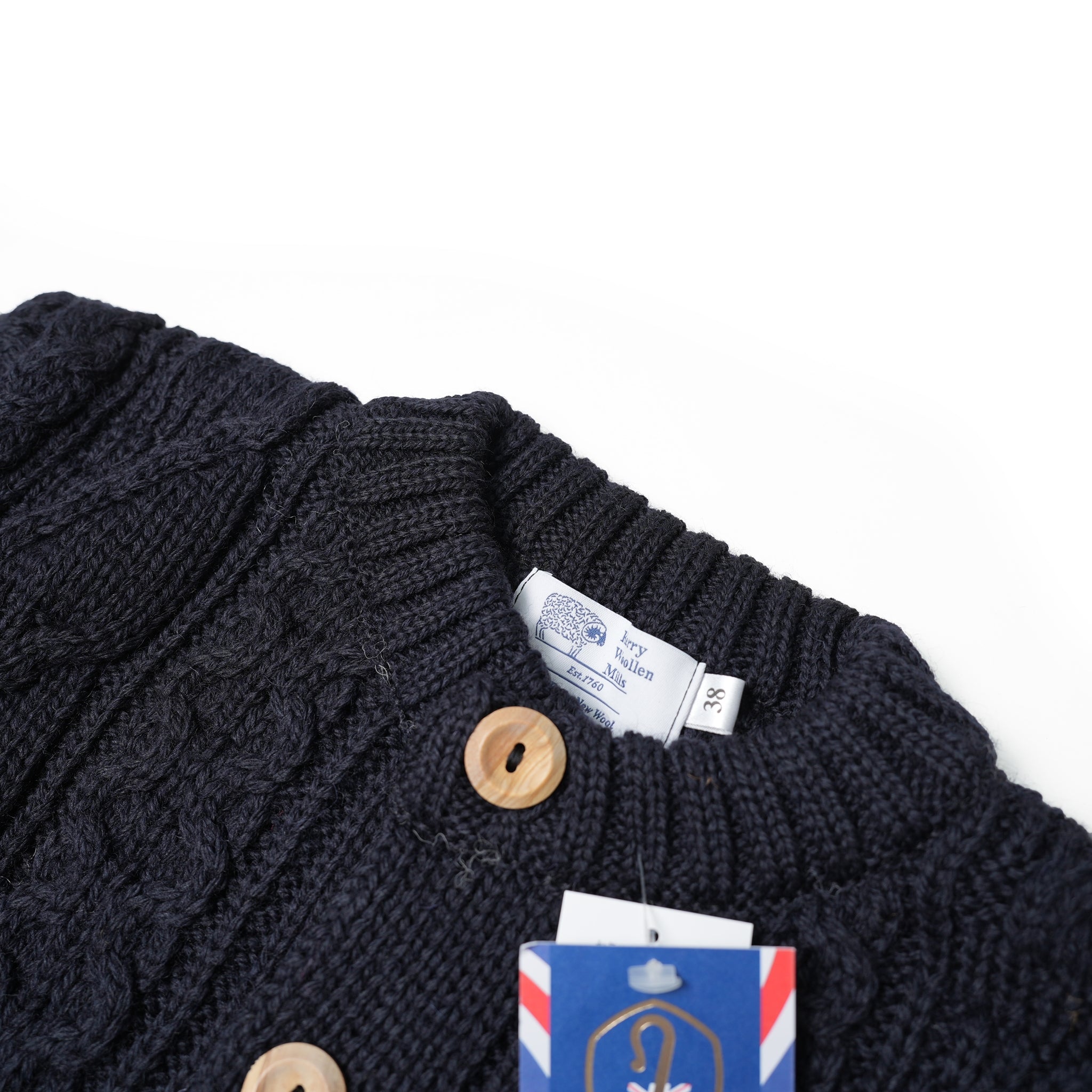 KW-0005 | Aran Cable Collarless Cardigan Heavy | Color:Midnight/Fenland Tweed【KERRY WOOLLEN MILLS】