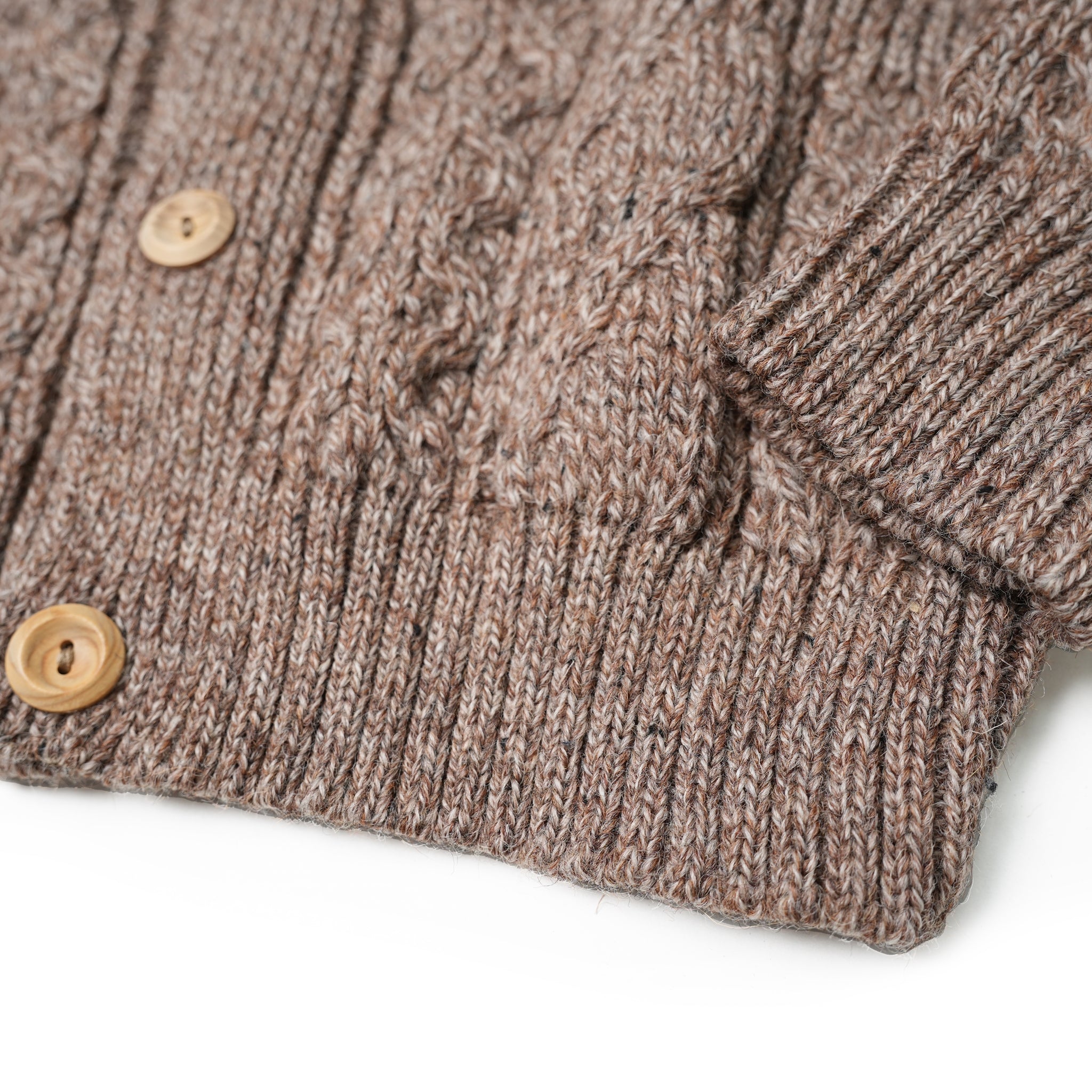 KW-0005 | Aran Cable Collarless Cardigan Heavy | Color:Midnight/Fenland Tweed【KERRY WOOLLEN MILLS】