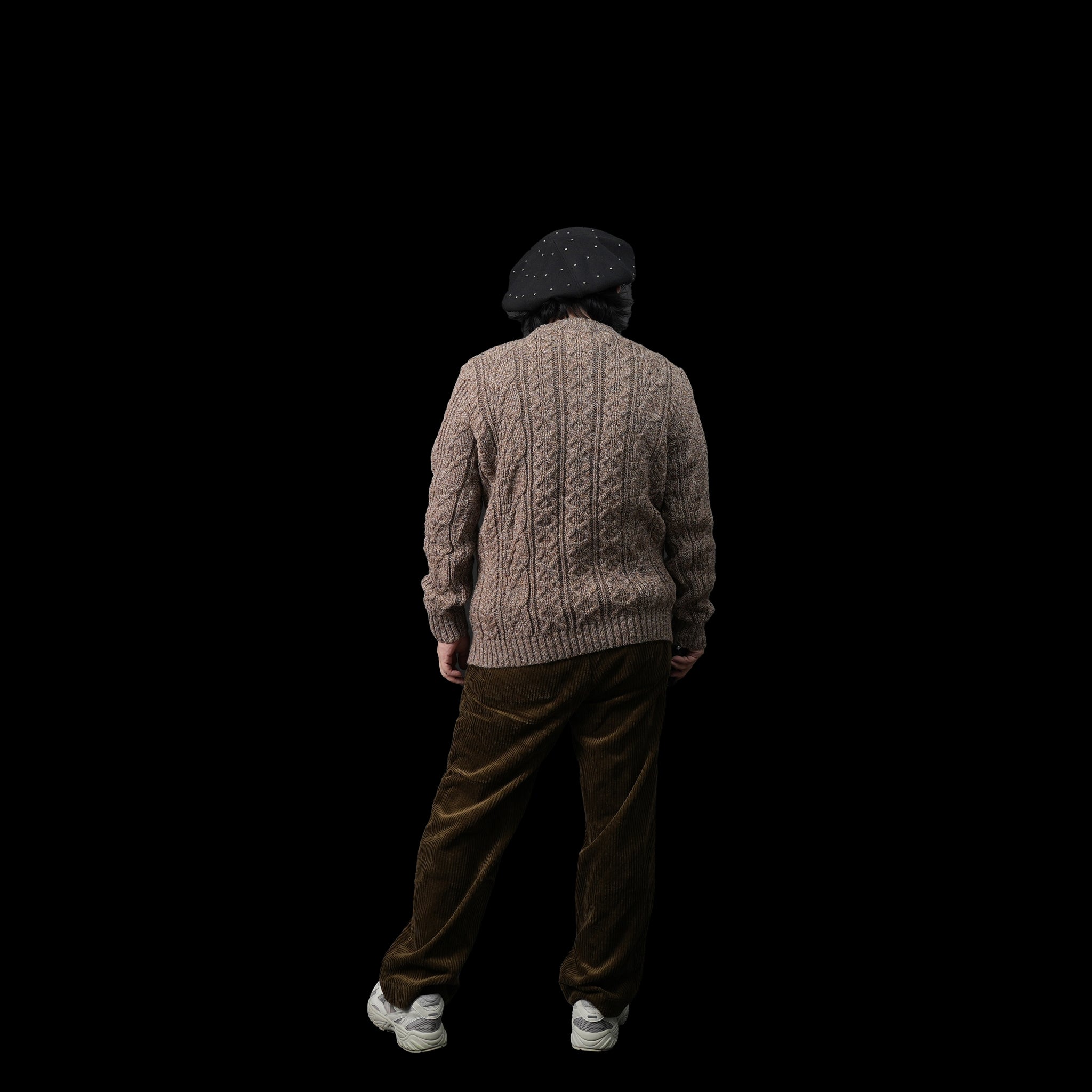 KW-0005 | Aran Cable Collarless Cardigan Heavy | Color:Midnight/Fenland Tweed【KERRY WOOLLEN MILLS】