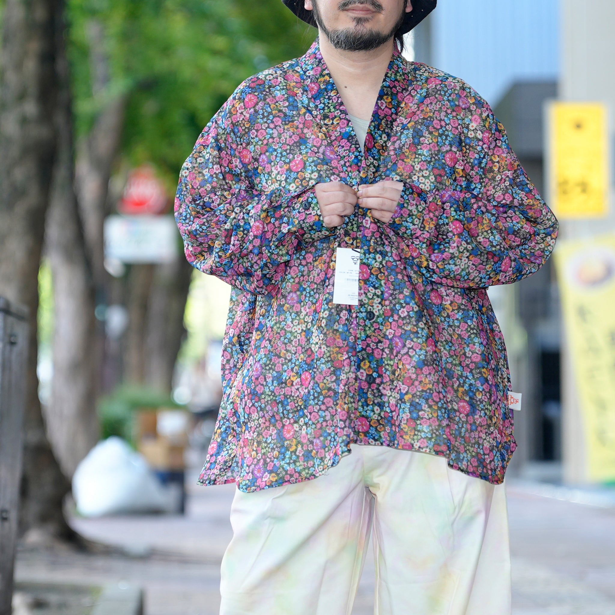 G71201_MT.PK | FLOWER SHEER NO COLLAR SHIRT-MT.PK | Color:Pink【GORT_ゴート】