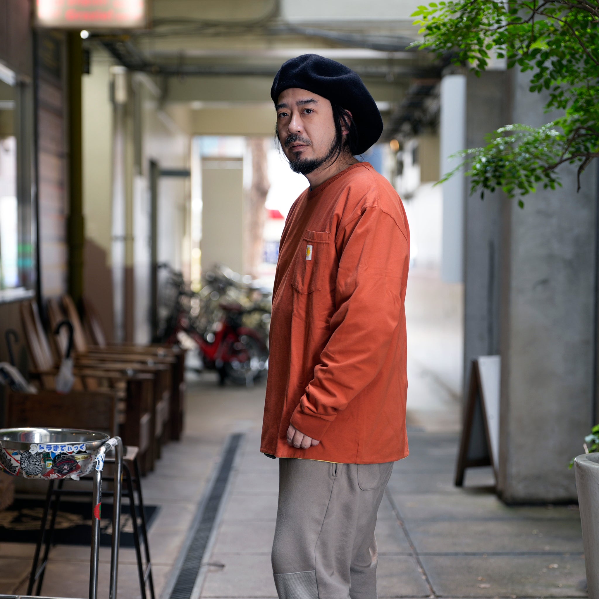 Chamhert-LS | Reversible Long Sleeve- Tshirt | Color:Orange / Olive 【IMPRESTORE_インプレストア】