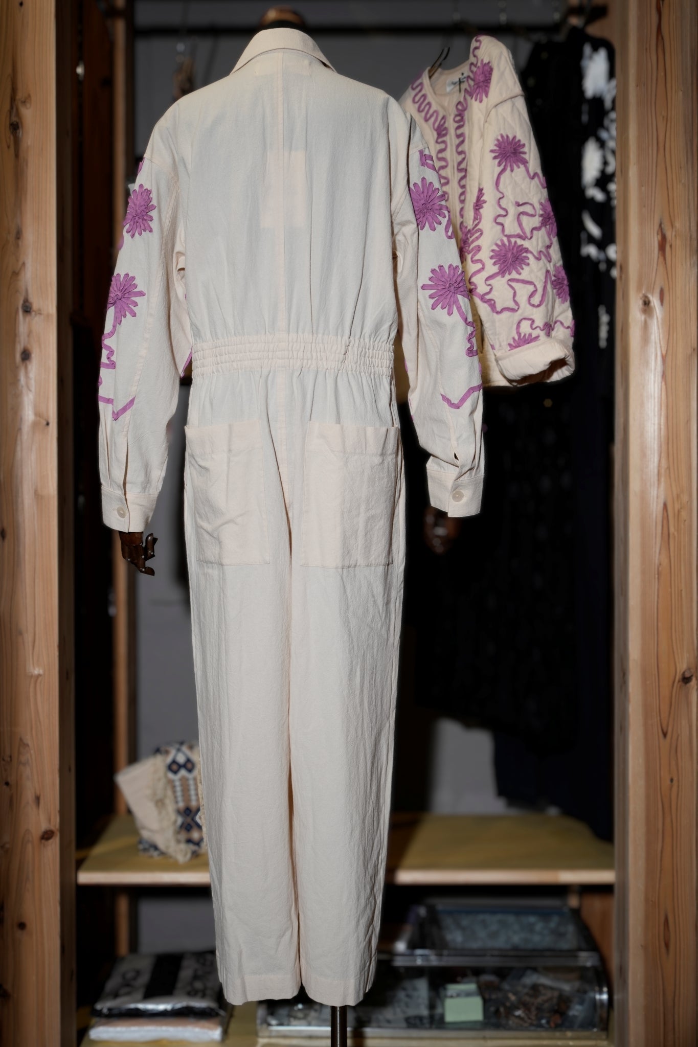 DEEPIKA TAPE EMB JUMPSUIT – Ecru | SARAMALLIKA