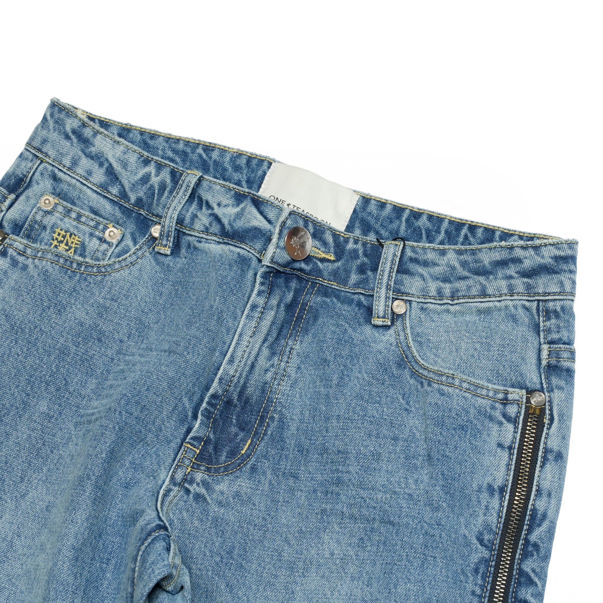 LOW RIDERS LOW WAIST WIDE LEG ZIPPED DENIM JEANS | Color_Pretty Blue | No_27302_Pretty Blue【ONE TEASPOON_ワンティースプーン】