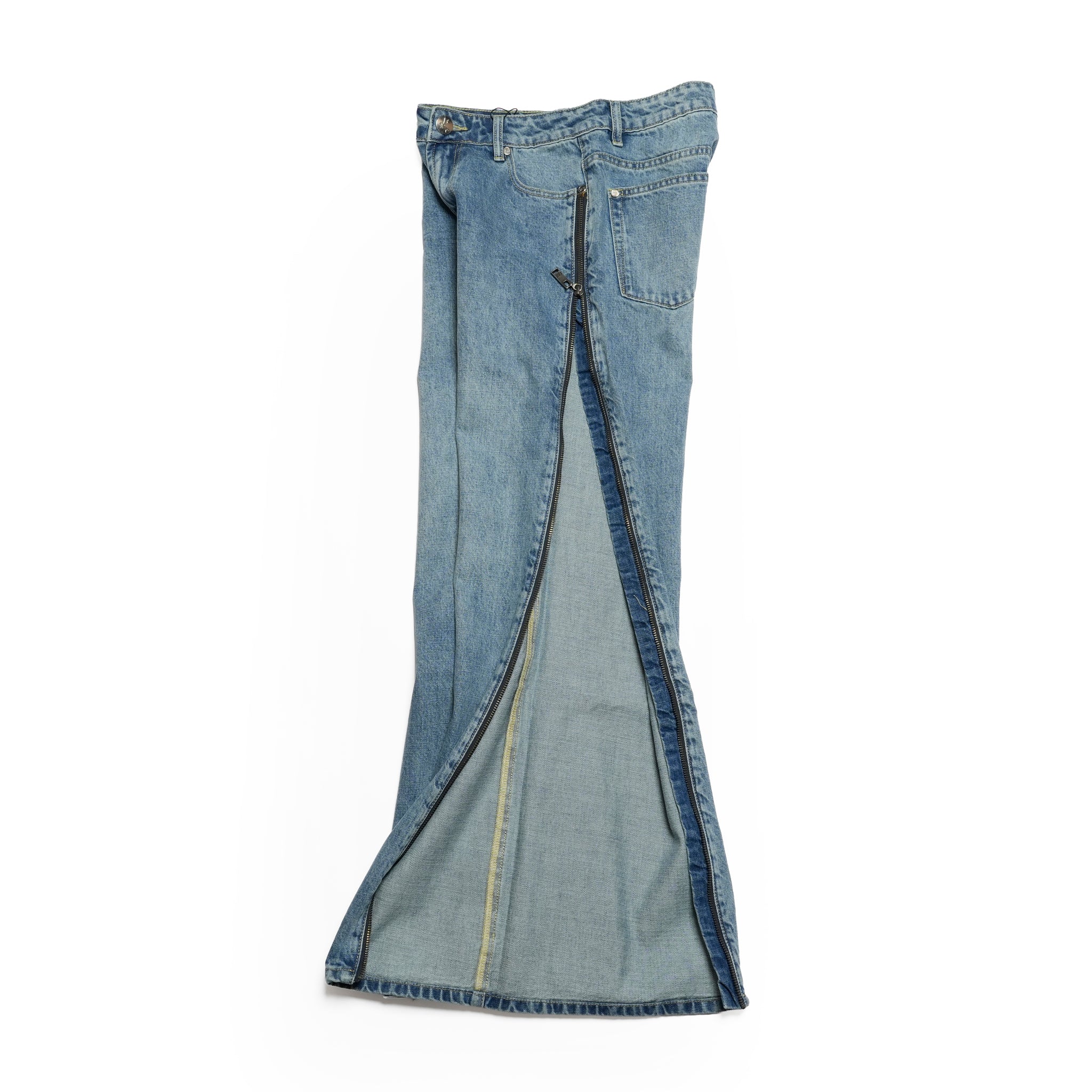 LOW RIDERS LOW WAIST WIDE LEG ZIPPED DENIM JEANS | Color_Pretty Blue | No_27302_Pretty Blue【ONE TEASPOON_ワンティースプーン】
