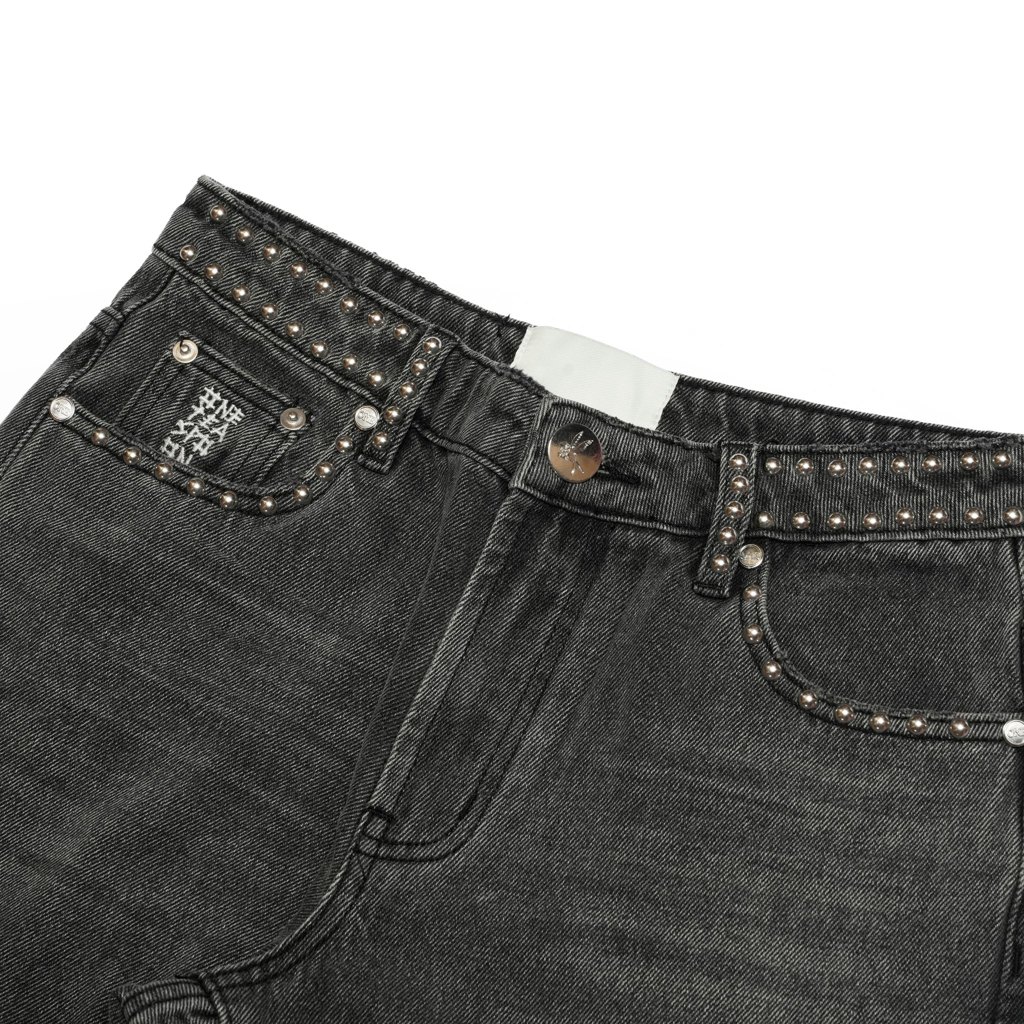 JACKSON MID WAIST WIDE LEG STUDDED DENIM JEANS | Color_Black | No_27262_Black【ONE TEASPOON_ワンティースプーン】
