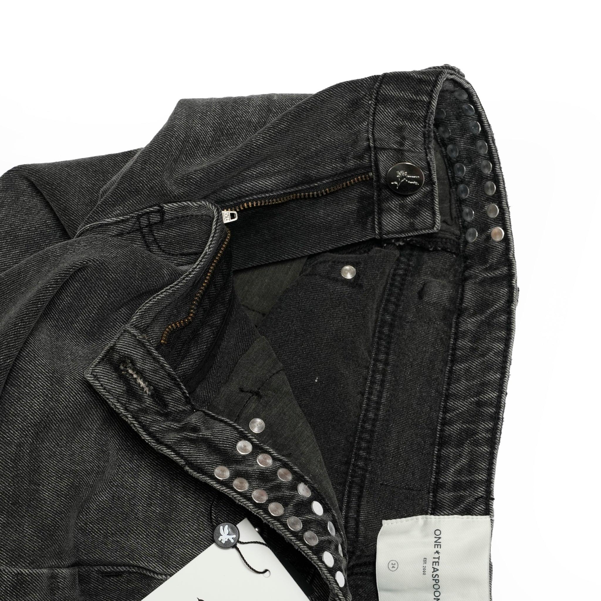 JACKSON MID WAIST WIDE LEG STUDDED DENIM JEANS | Color_Black | No_27262_Black【ONE TEASPOON_ワンティースプーン】