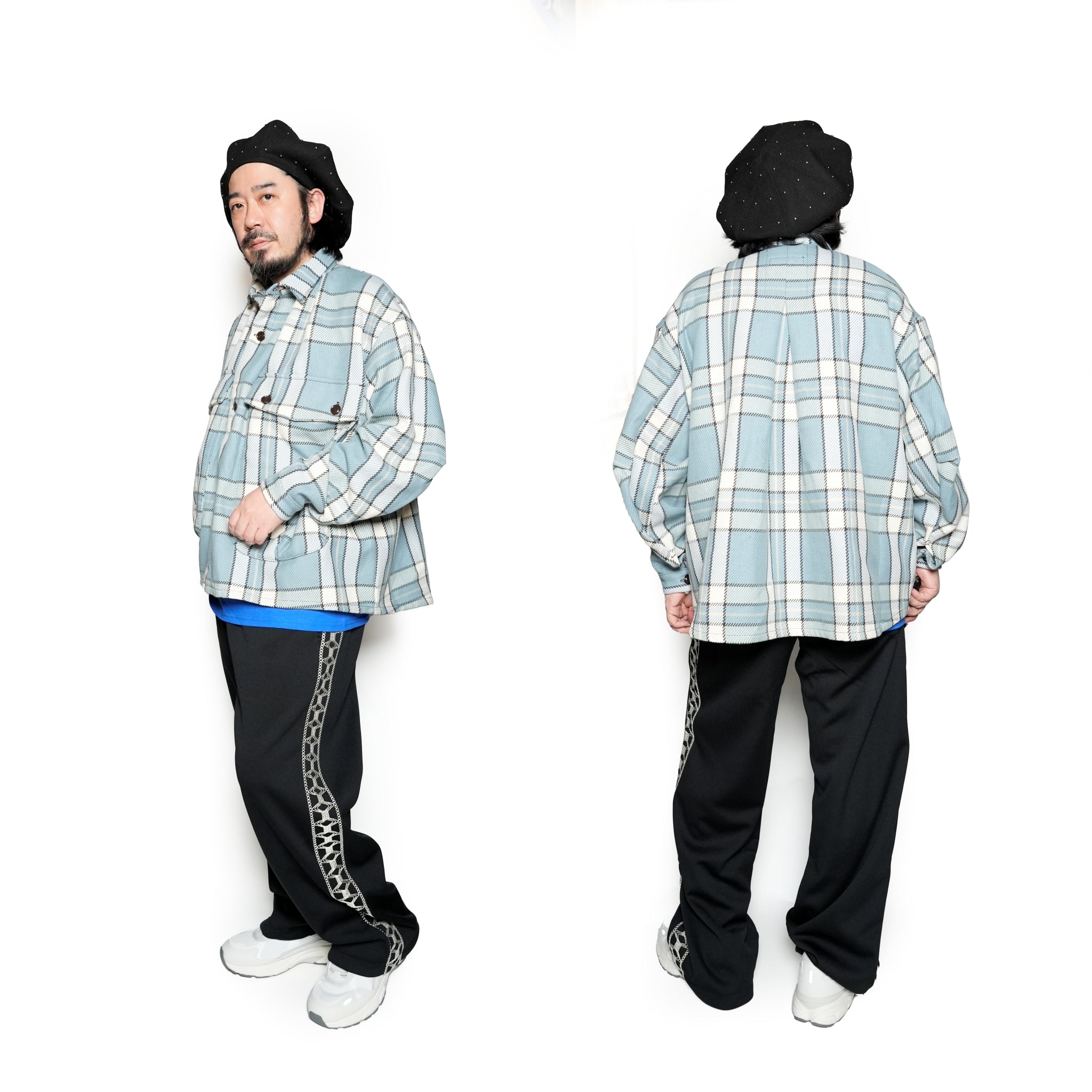 M32014-27_Cotton Heavy Twill Plaid Sax | Lazy Travel Jacket | Color:Cotton Heavy Twill Plaid sax【MONITALY_モニタリー】