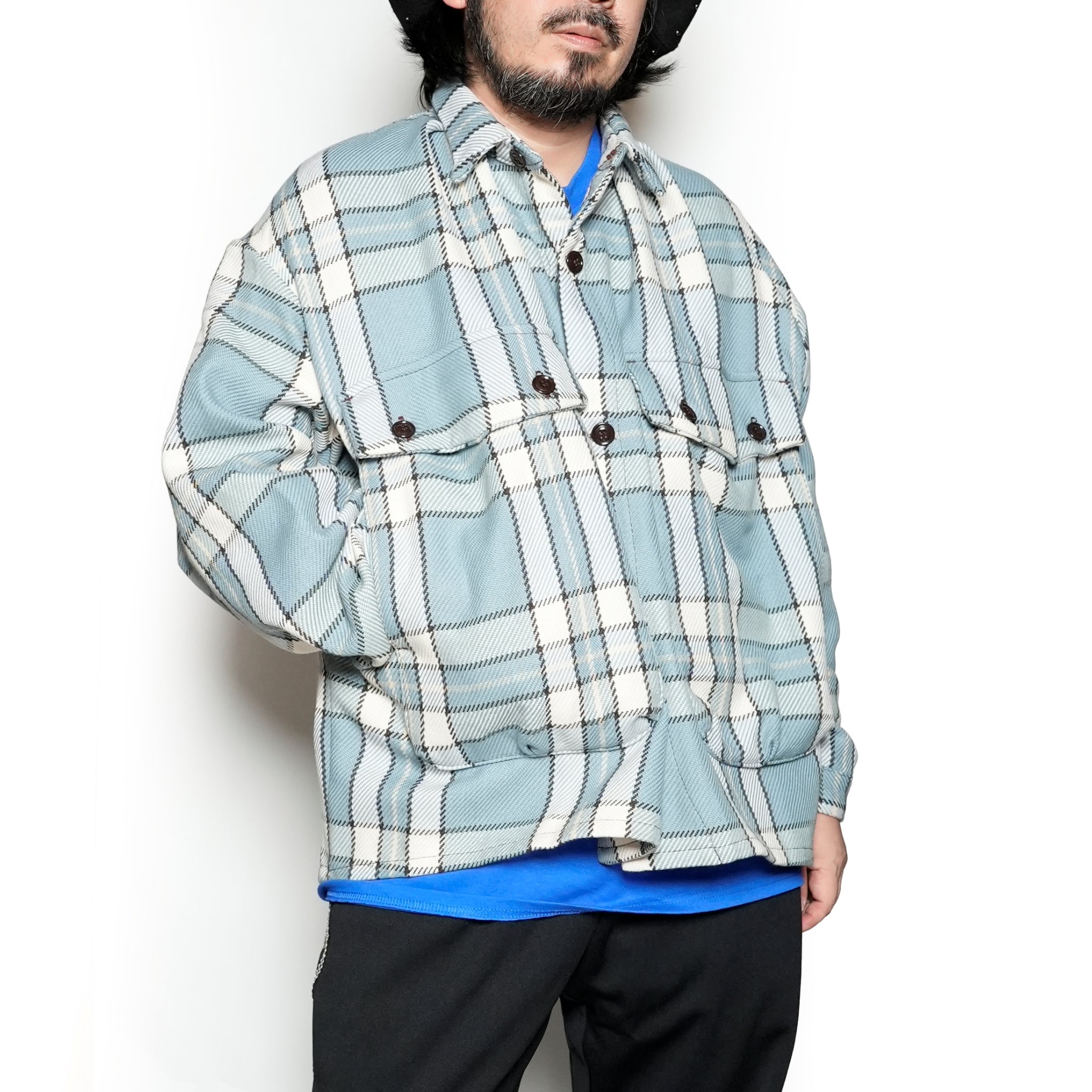 M32014-27_Cotton Heavy Twill Plaid Sax | Lazy Travel Jacket | Color:Cotton Heavy Twill Plaid sax【MONITALY_モニタリー】